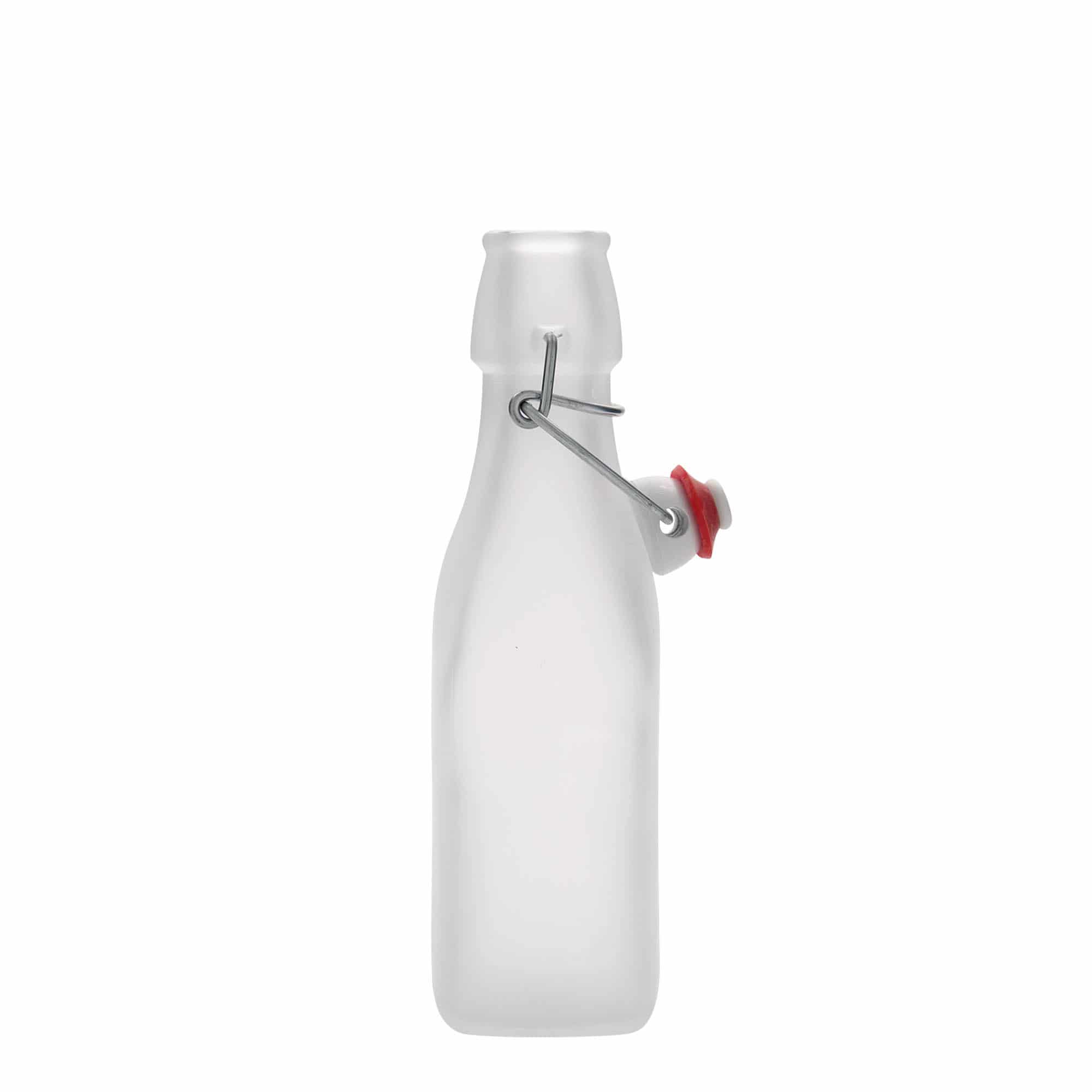 250 ml glassflaske "Swing, kvadratisk, hvit, åpning: Bøylelokk