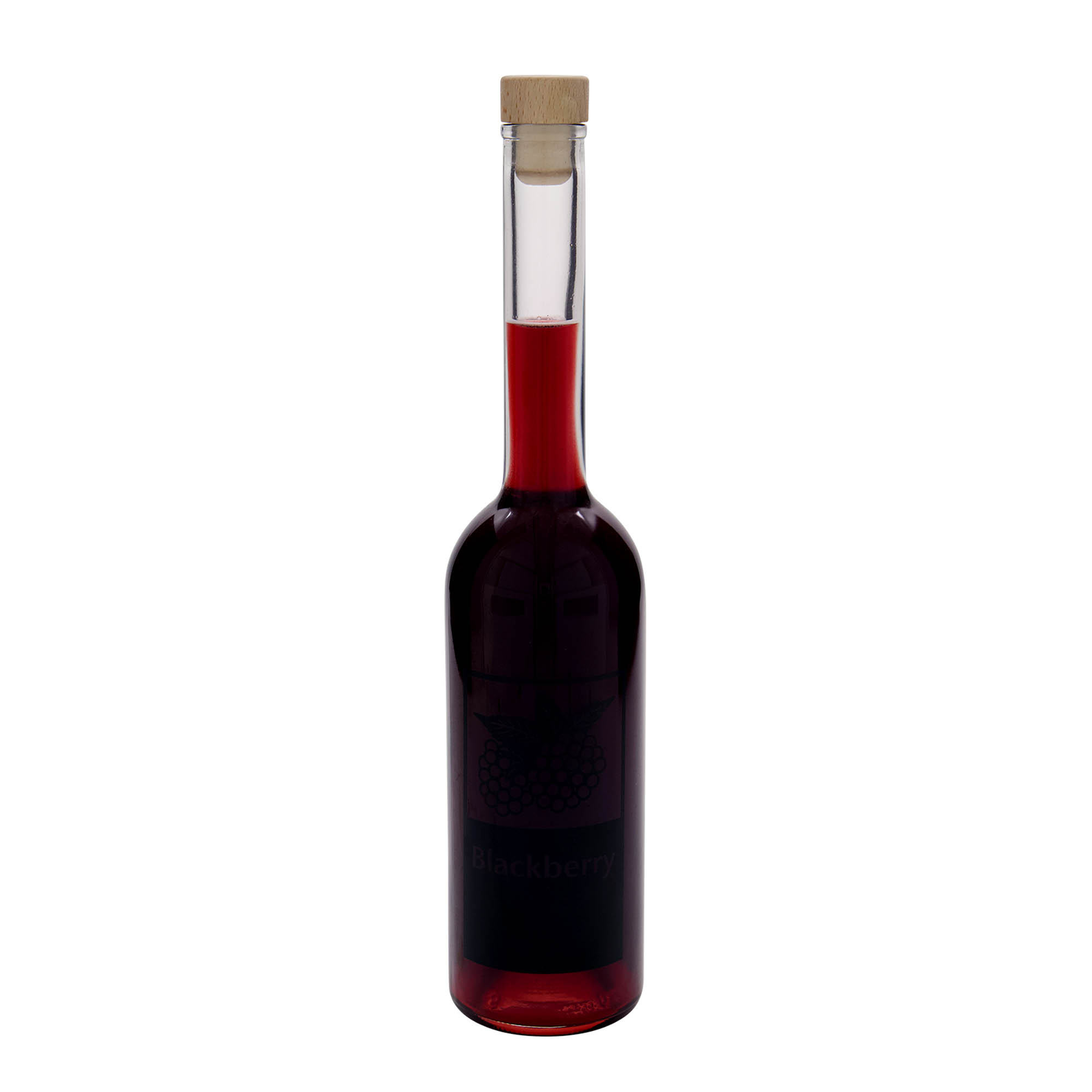 500 ml glassflaske 'Opera', motiv: Bjørnebær, åpning: kork
