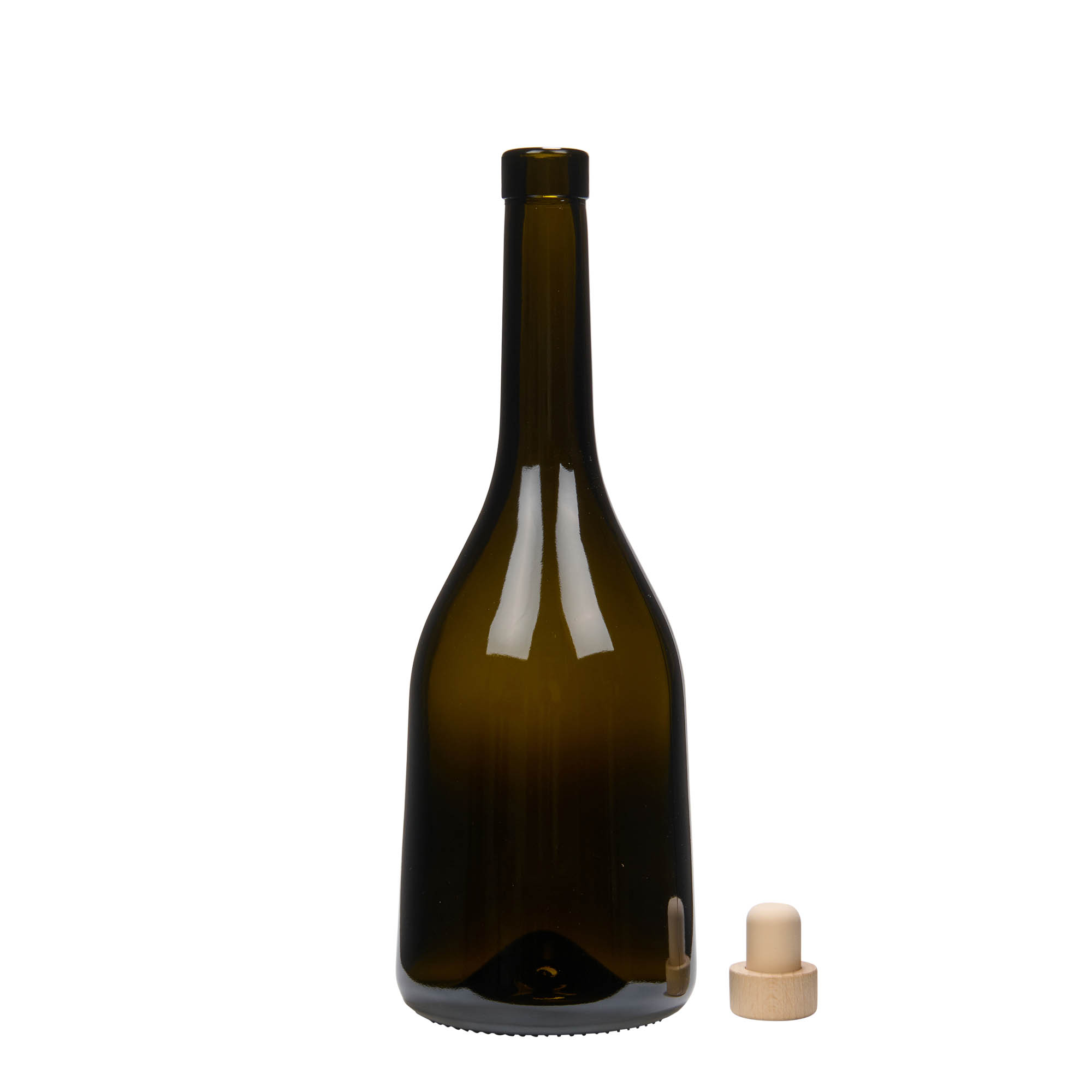 750 ml glassflaske 'Rustica', antikkgrønn, munn: kork
