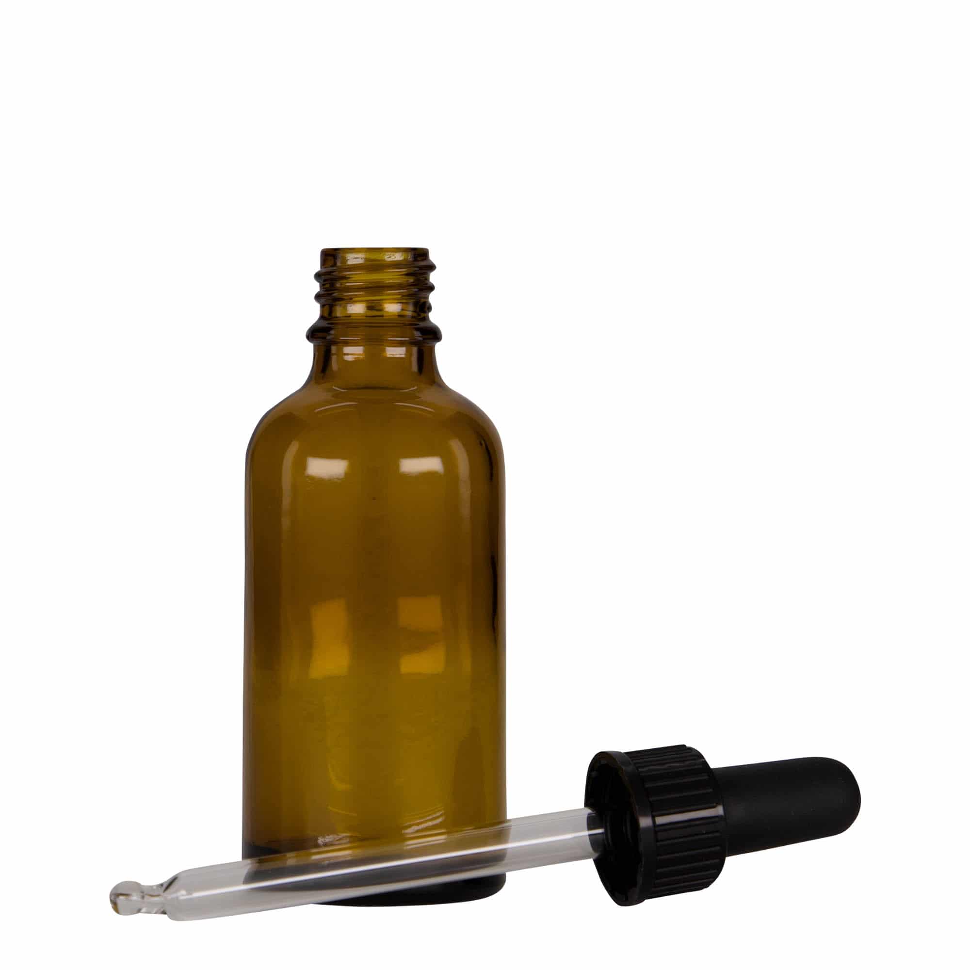 50 ml pipetteflaske medisin, glass, brun-svart, åpning: DIN 18