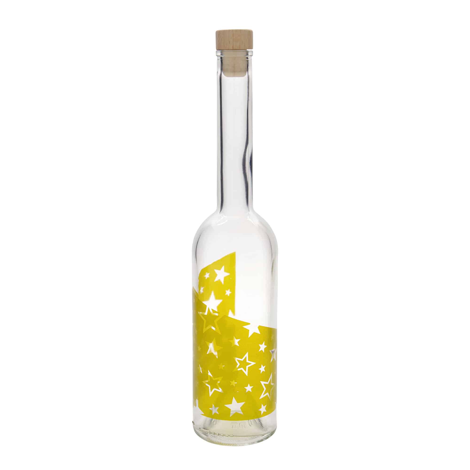 500 ml glassflaske 'Opera', motiv: gullstjerner, åpning: kork