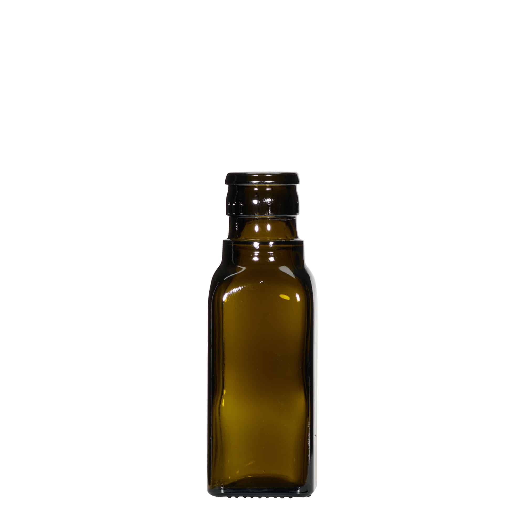 100 ml eddik-/oljeflaske "Quadra", glass, kvadratisk, antikkgrønn, åpning: DOP 100 ml eddik-/oljeflaske "Quadra", glass, kvadratisk, antikkgrønn, åpning: DOP