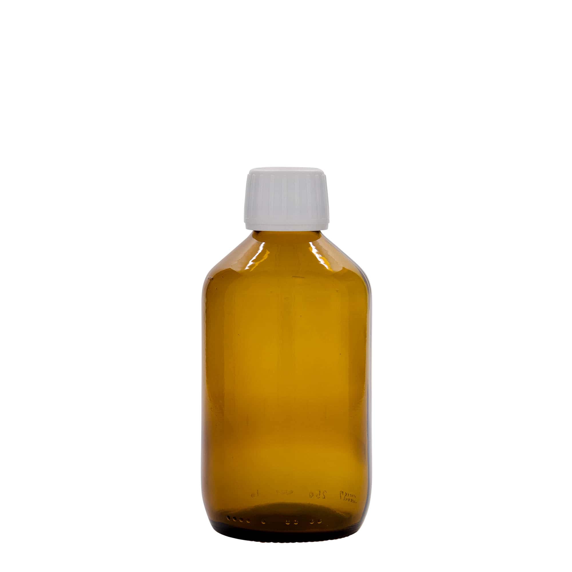 250 ml medisinsk flaske, brun, glass, åpning: PP 28