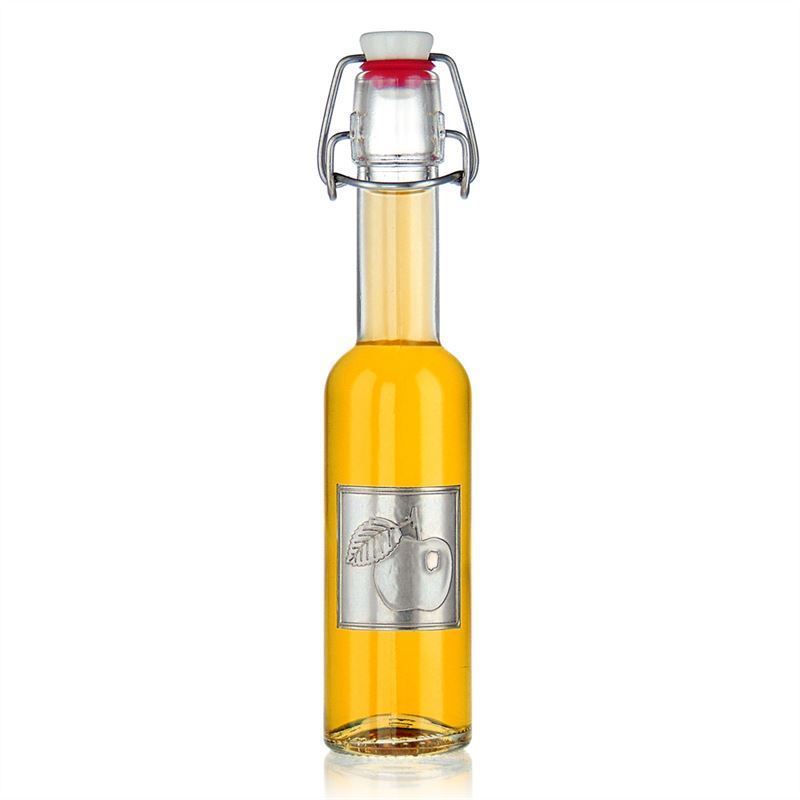 Tinnetikett 'Eple', kvadratisk, metall, sølv