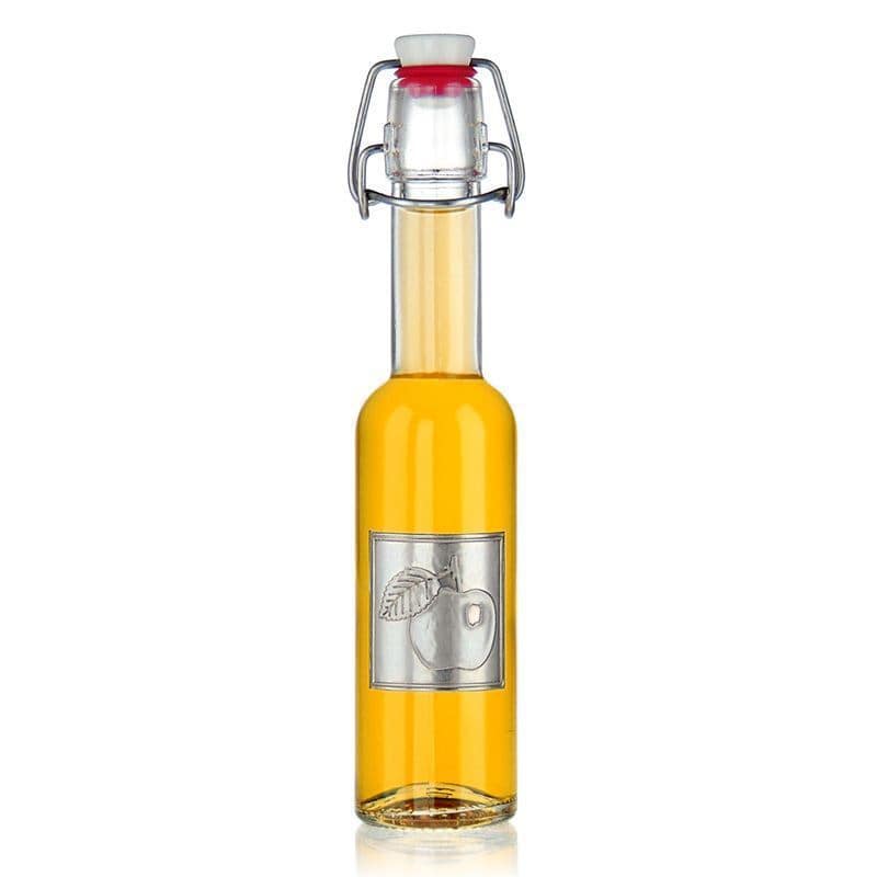 Tinnetikett 'Eple', kvadratisk, metall, sølv