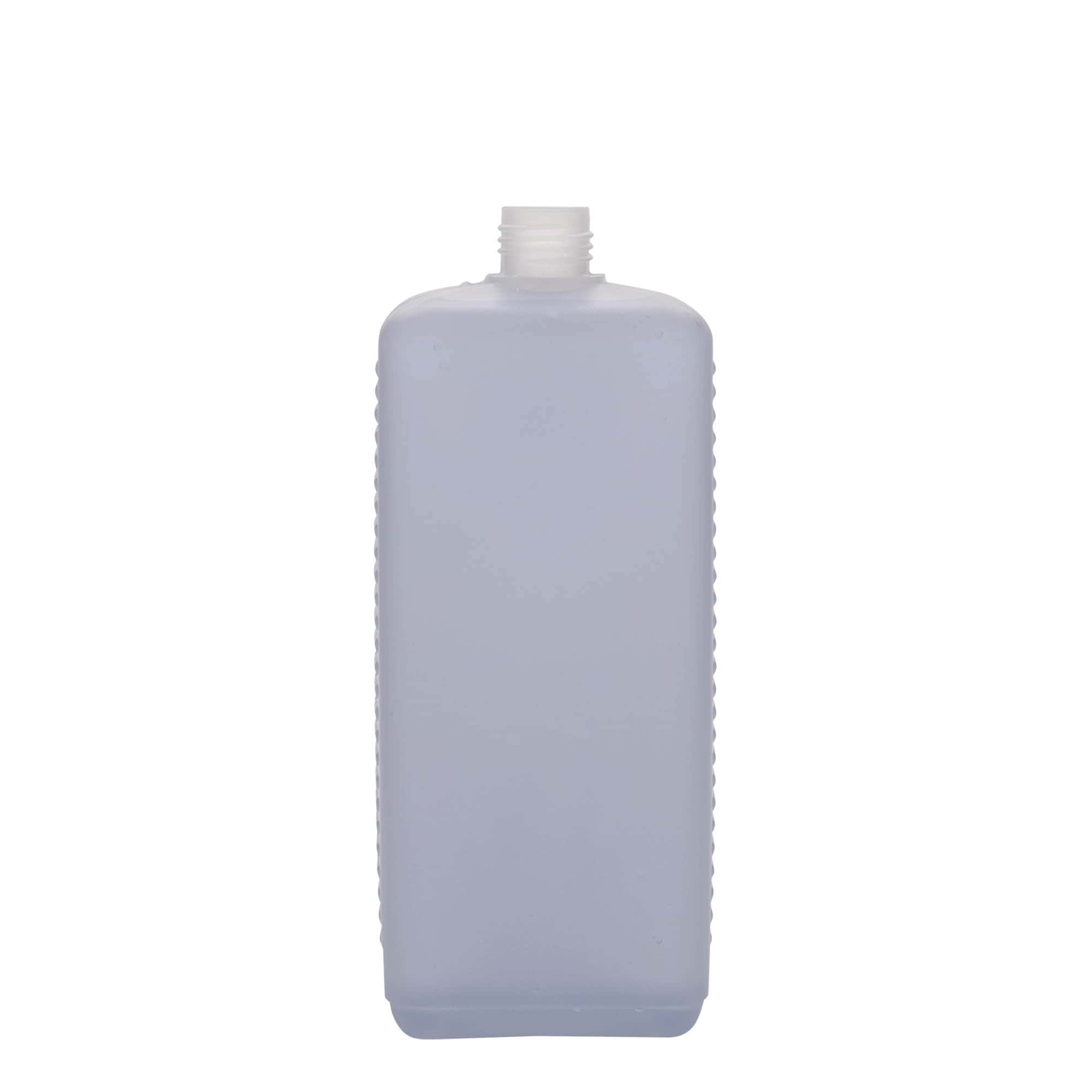 1.000 ml kanisterflaske, rektangulær, HDPE-plast, natur, åpning: DIN 25 EPE