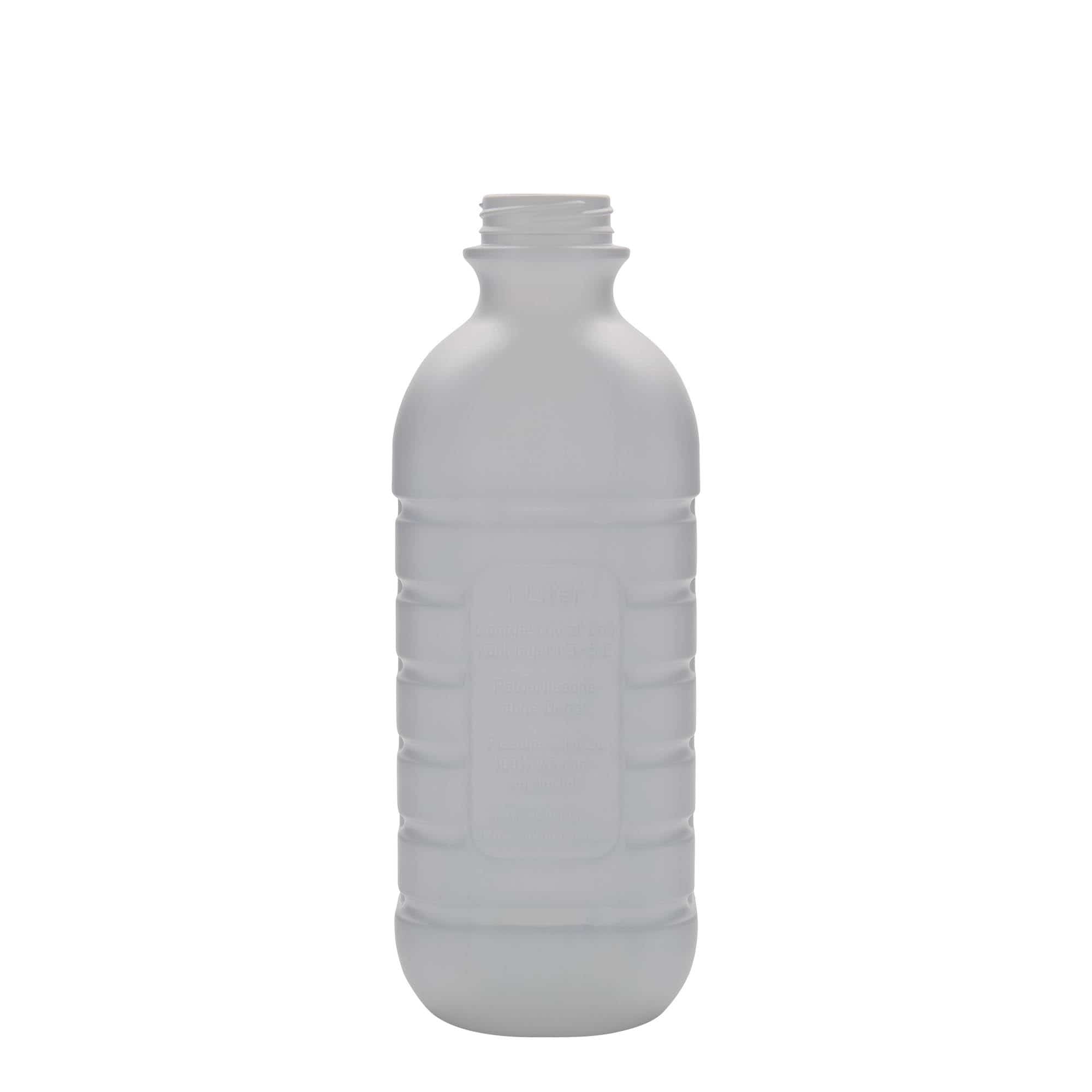 1000 ml melkeflaske, firkantet, HDPE-plast, hvit, åpning: PEHD40 1000 ml melkeflaske, firkantet, HDPE-plast, hvit, åpning: PEHD40