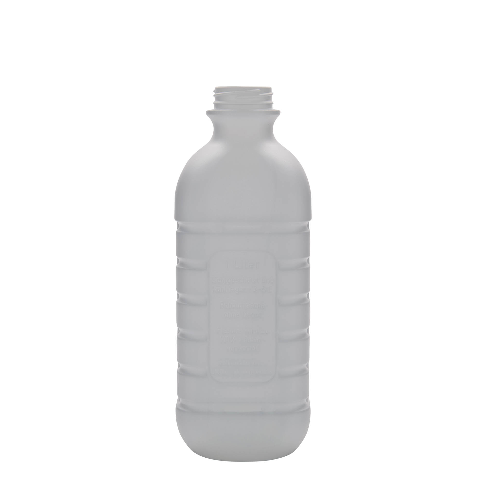 1.000 ml melkeflaske, rektangulær, HDPE-plast, hvit, åpning: PEHD40