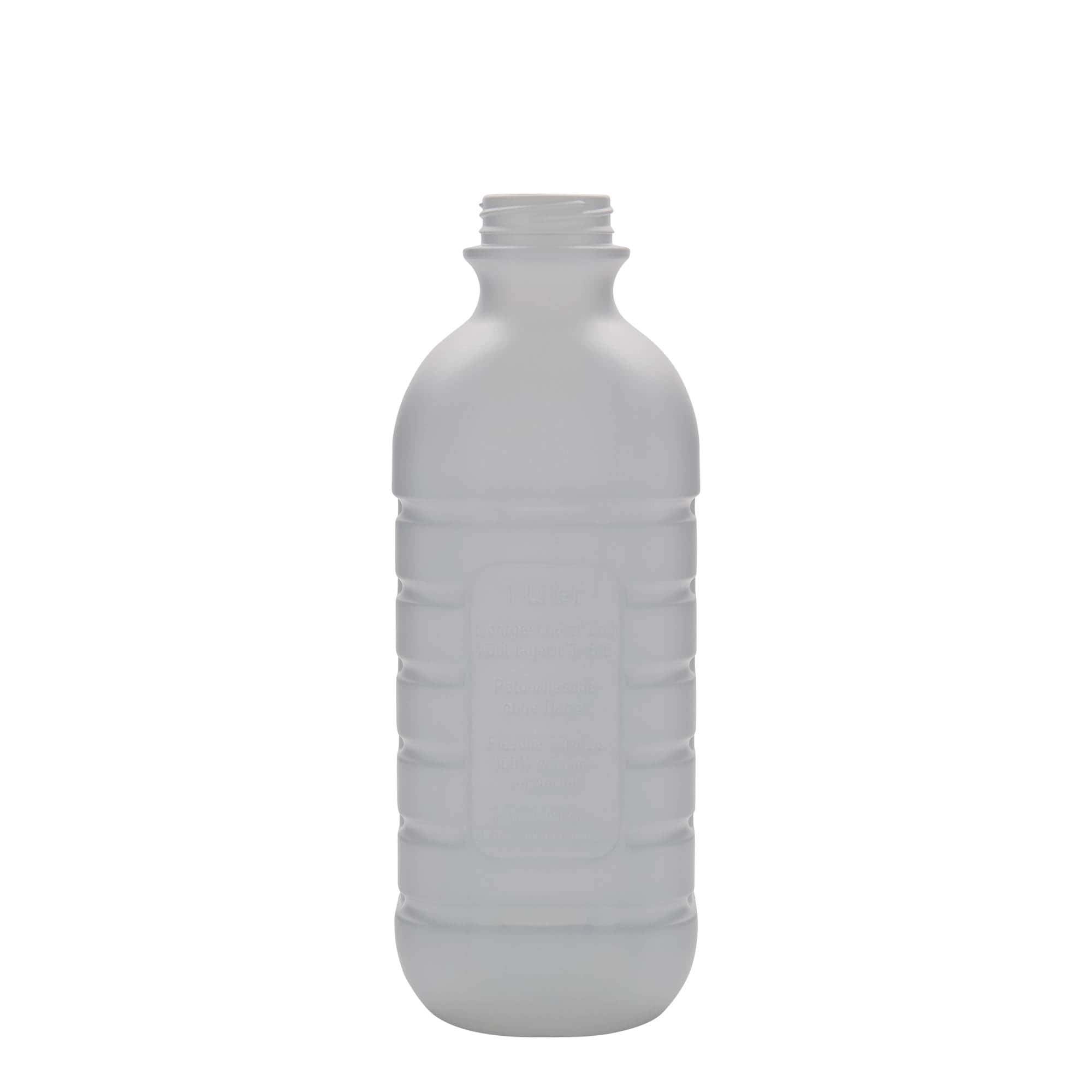 1.000 ml melkeflaske, rektangulær, HDPE-plast, hvit, åpning: PEHD40