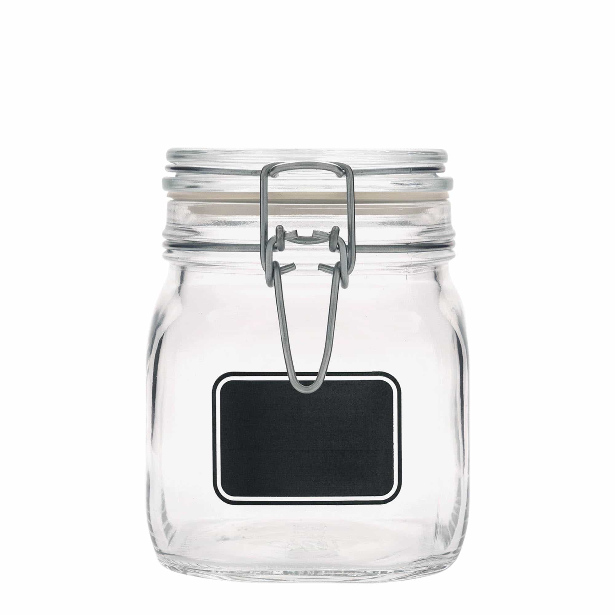 750 ml bøyleglass "Fido", motiv: Etikettfelt, kvadratisk, åpning: Bøylelokk 750 ml bøyleglass "Fido", motiv: Etikettfelt, kvadratisk, åpning: Bøylelokk