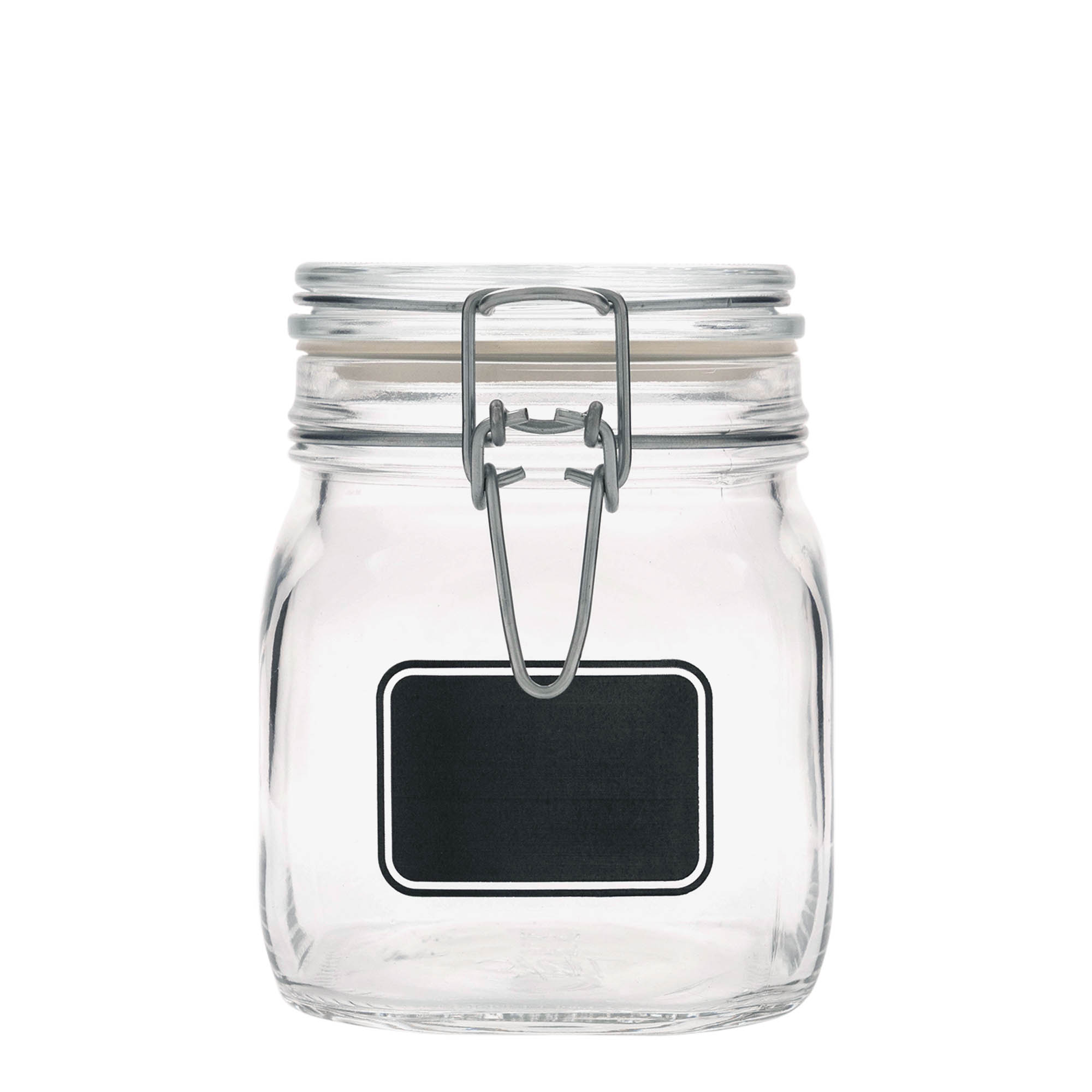 750 ml trådhettelokkglass 'Fido', motiv: etikettfelt, kvadratisk, åpning: trådhettelokkslås 750 ml trådhettelokkglass 'Fido', motiv: etikettfelt, kvadratisk, åpning: trådhettelokkslås