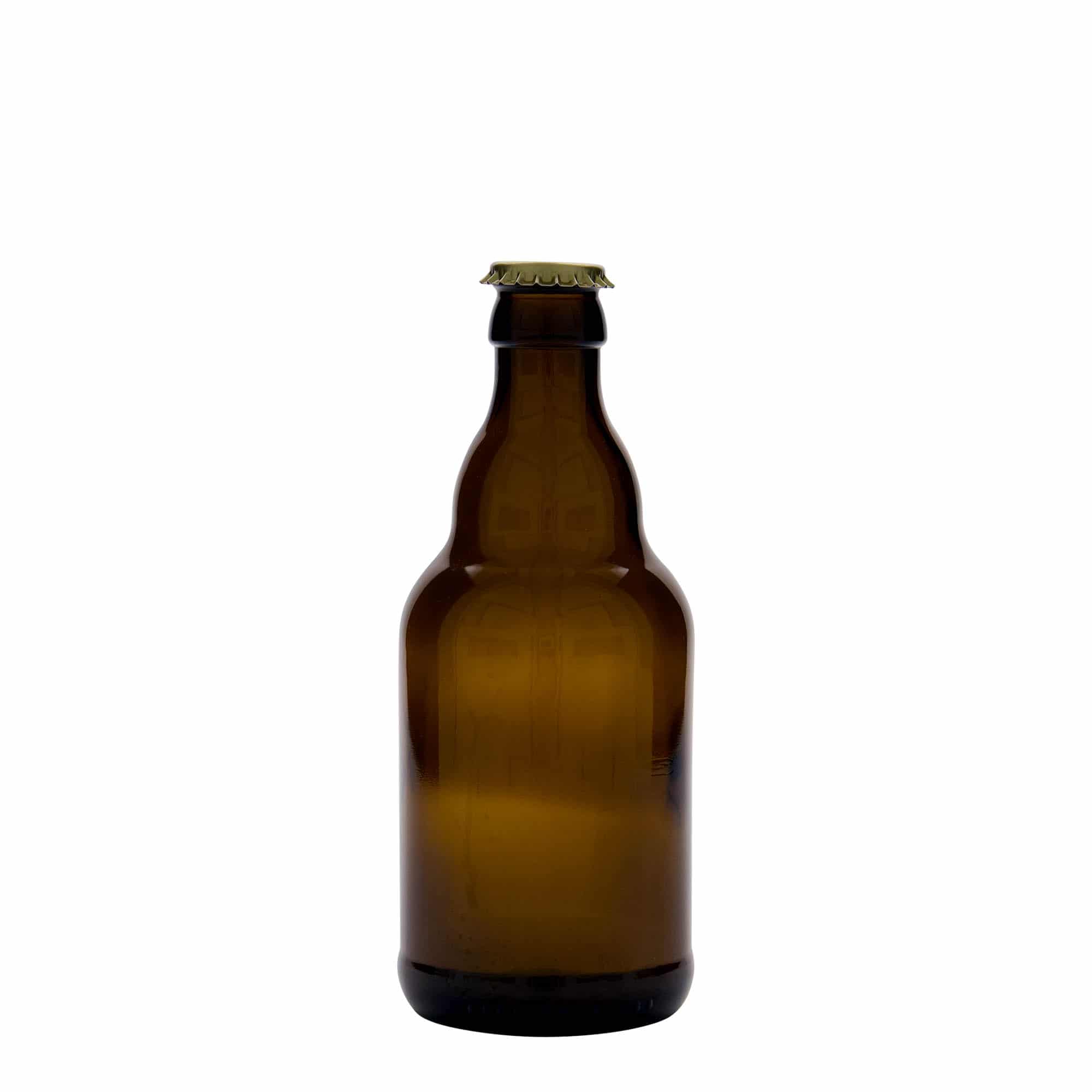 330 ml ølflaske "Steinie", glass, brun, åpning: Kronlokk