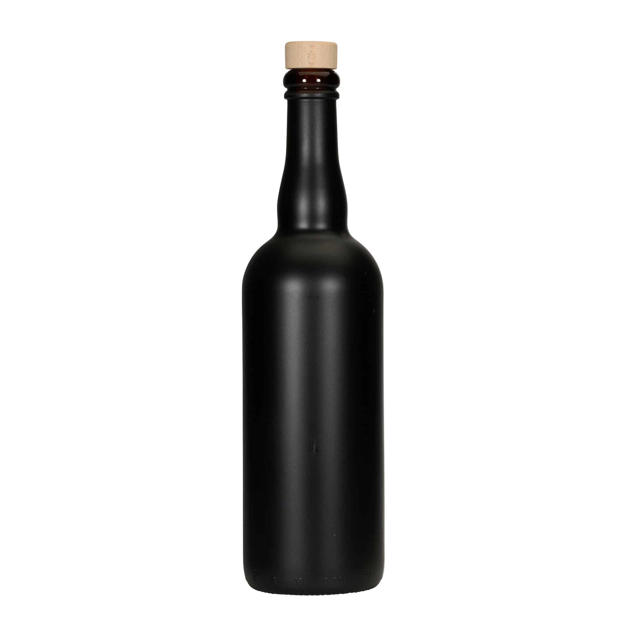 750 ml ølflaske Belgia, glass, svart, munn: kork
