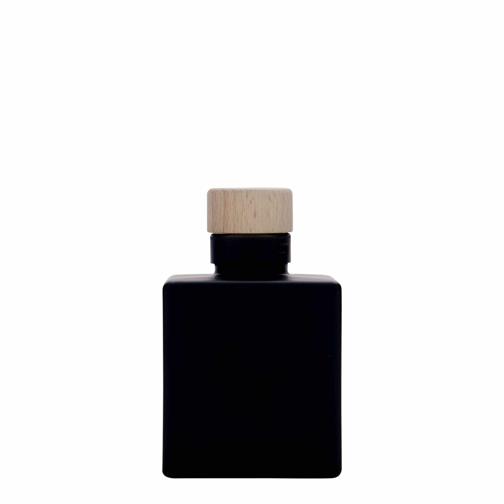 100 ml glassflaske "Cube", kvadratisk, svart, åpning: Kork