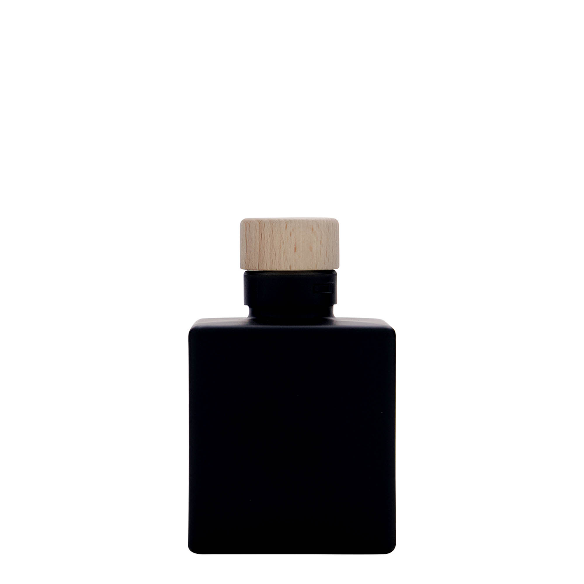 100 ml glassflaske 'Cube', firkantet, svart, åpning: kork