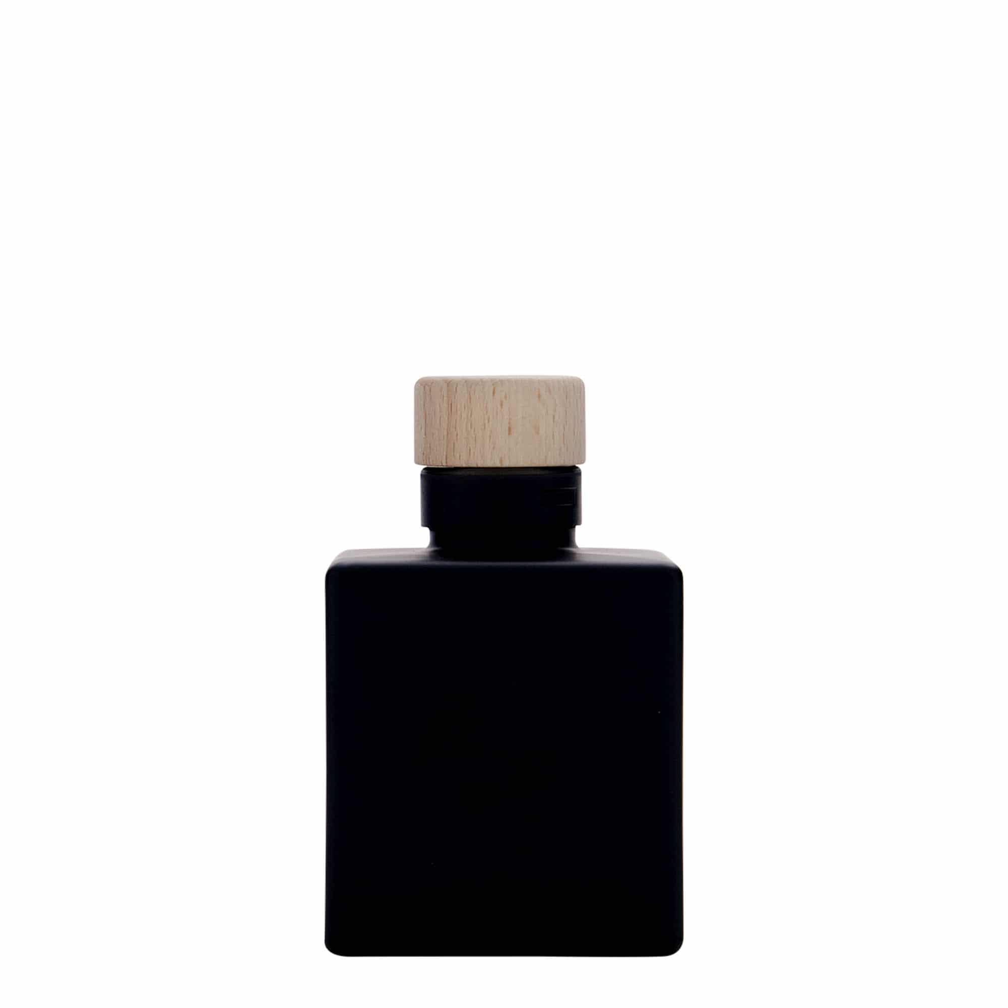 100 ml glassflaske 'Cube', firkantet, svart, åpning: kork