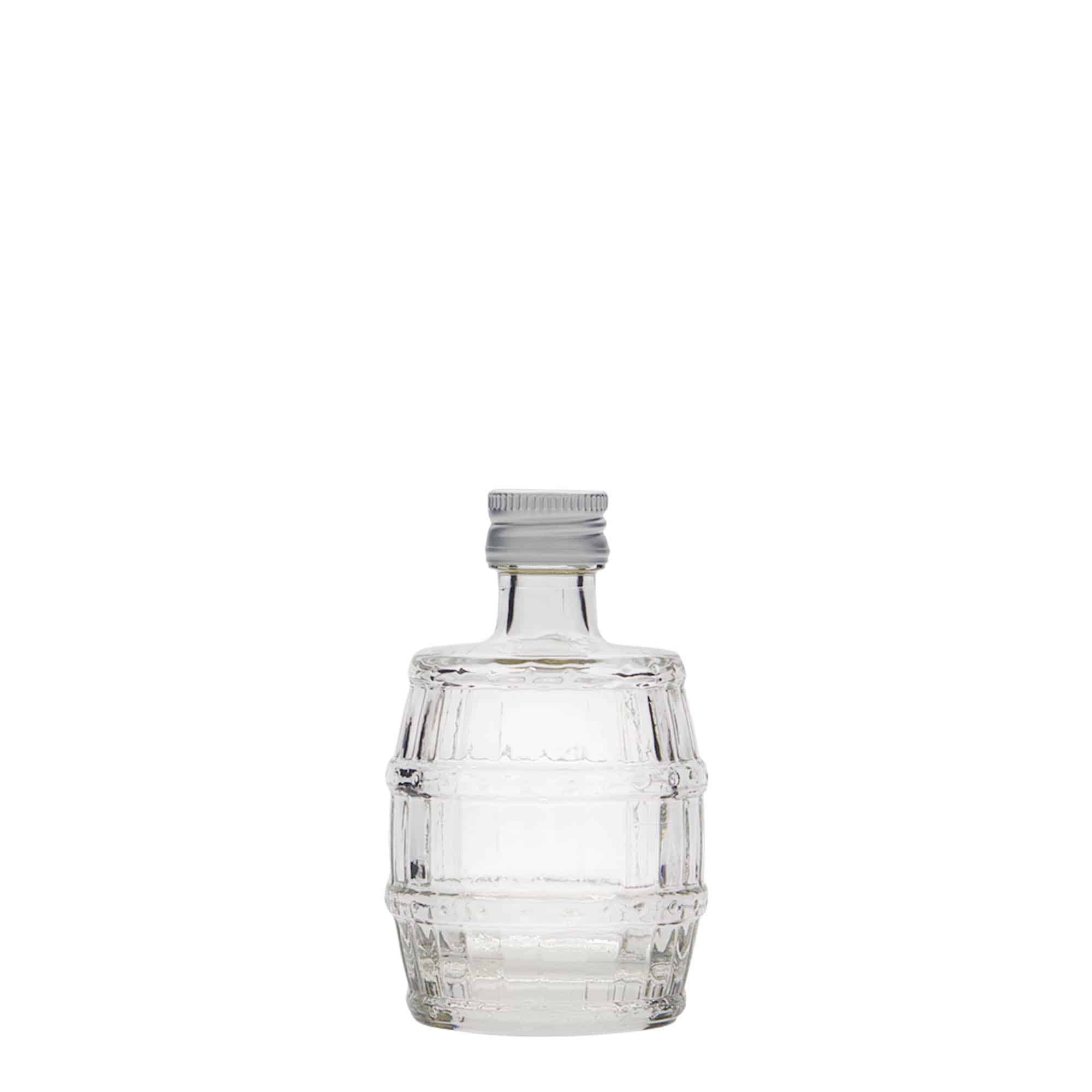 50 ml glassflaske 'Tønne', åpning: PP 18