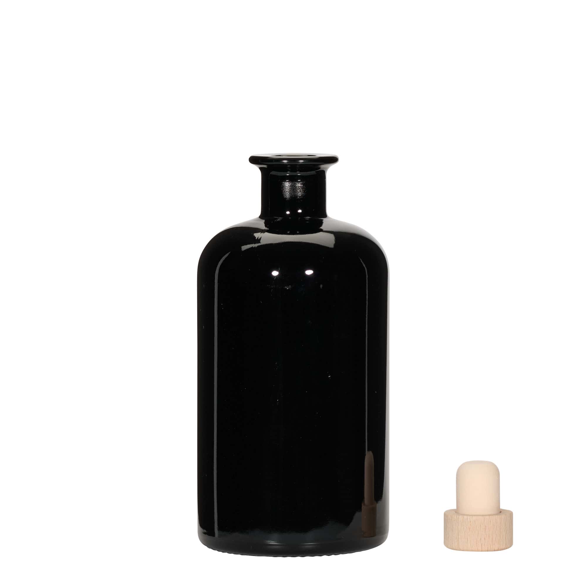 500 ml apotekerglassflaske, svart, åpning: Kork