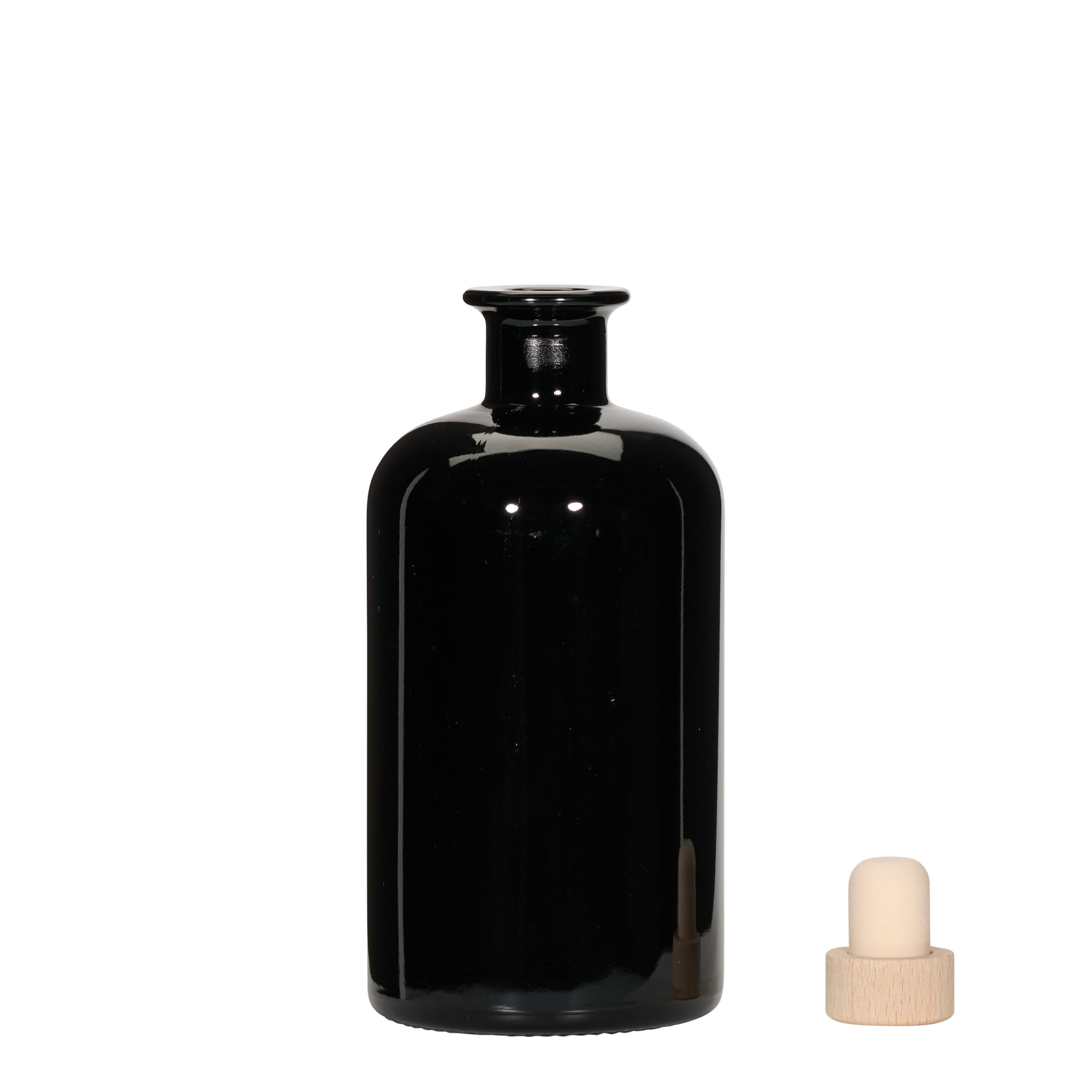 500 ml glassflaske apotek, svart, åpning: kork