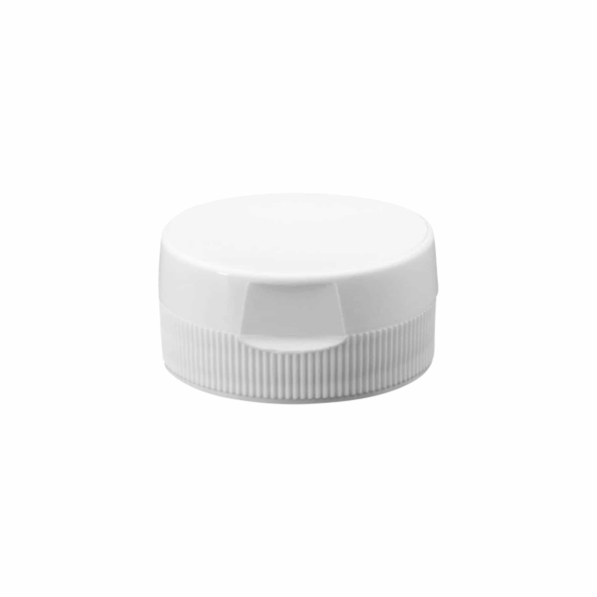 Skrulokk med hengsel, PP-plast, hvit, for åpning: 38/400