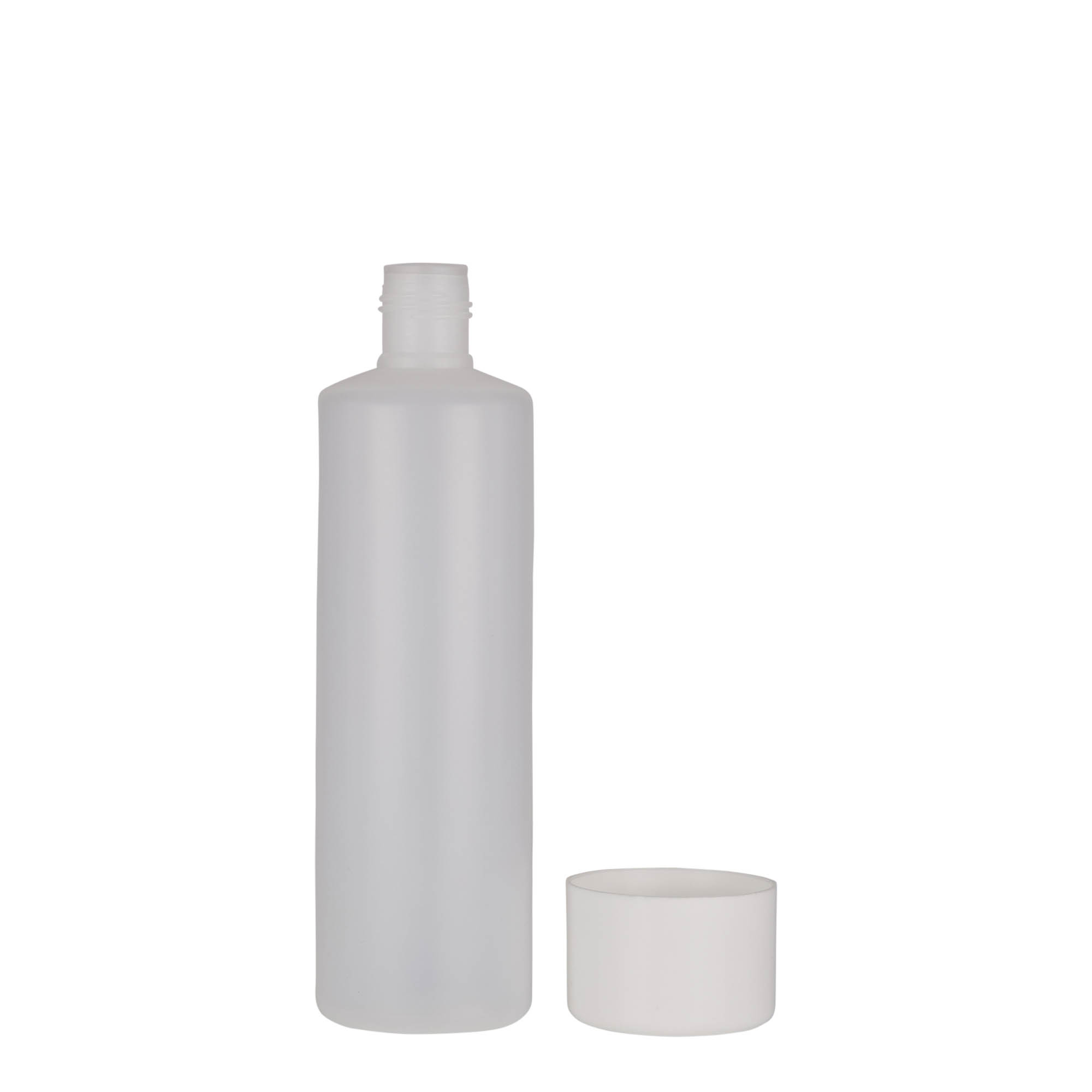 250 ml rund flaske, PE-plast, natur, åpning: skrukork 250 ml rund flaske, PE-plast, natur, åpning: skrukork