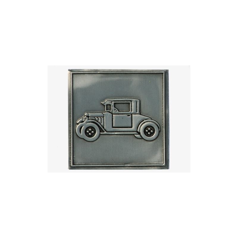 Tinnetikett 'Oldtimer', firkantet, metall, sølv Tinnetikett 'Oldtimer', firkantet, metall, sølv