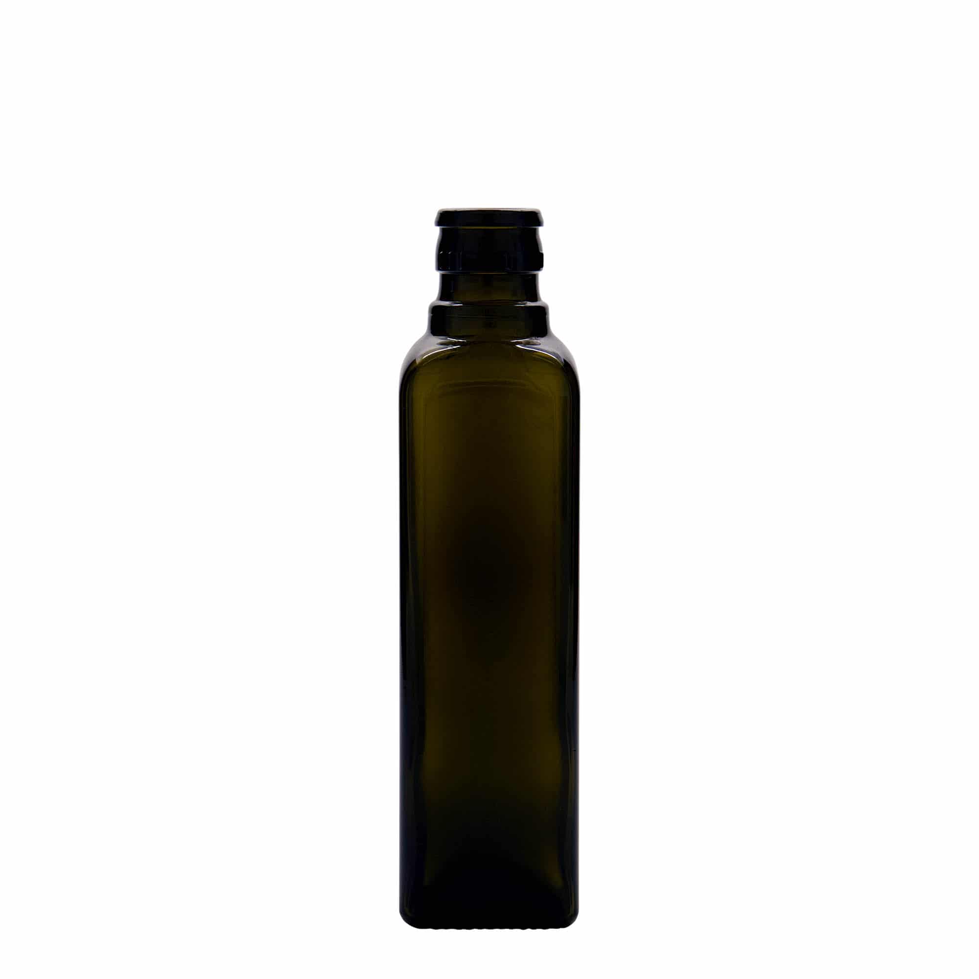 250 ml eddik-/oljeflaske "Quadra", glass, kvadratisk, antikkgrønn, åpning: DOP 250 ml eddik-/oljeflaske "Quadra", glass, kvadratisk, antikkgrønn, åpning: DOP
