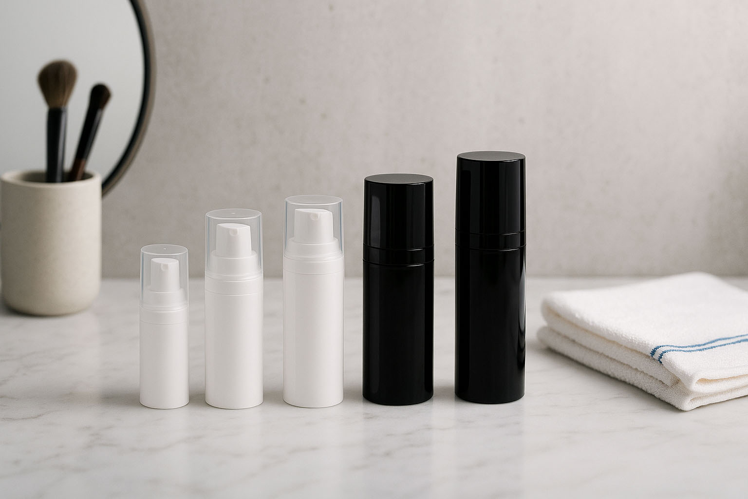 Airless-hode Micro sølvkant + hvit, blankt hettegrep Airless-hode Micro sølvkant + hvit, blankt hettegrep