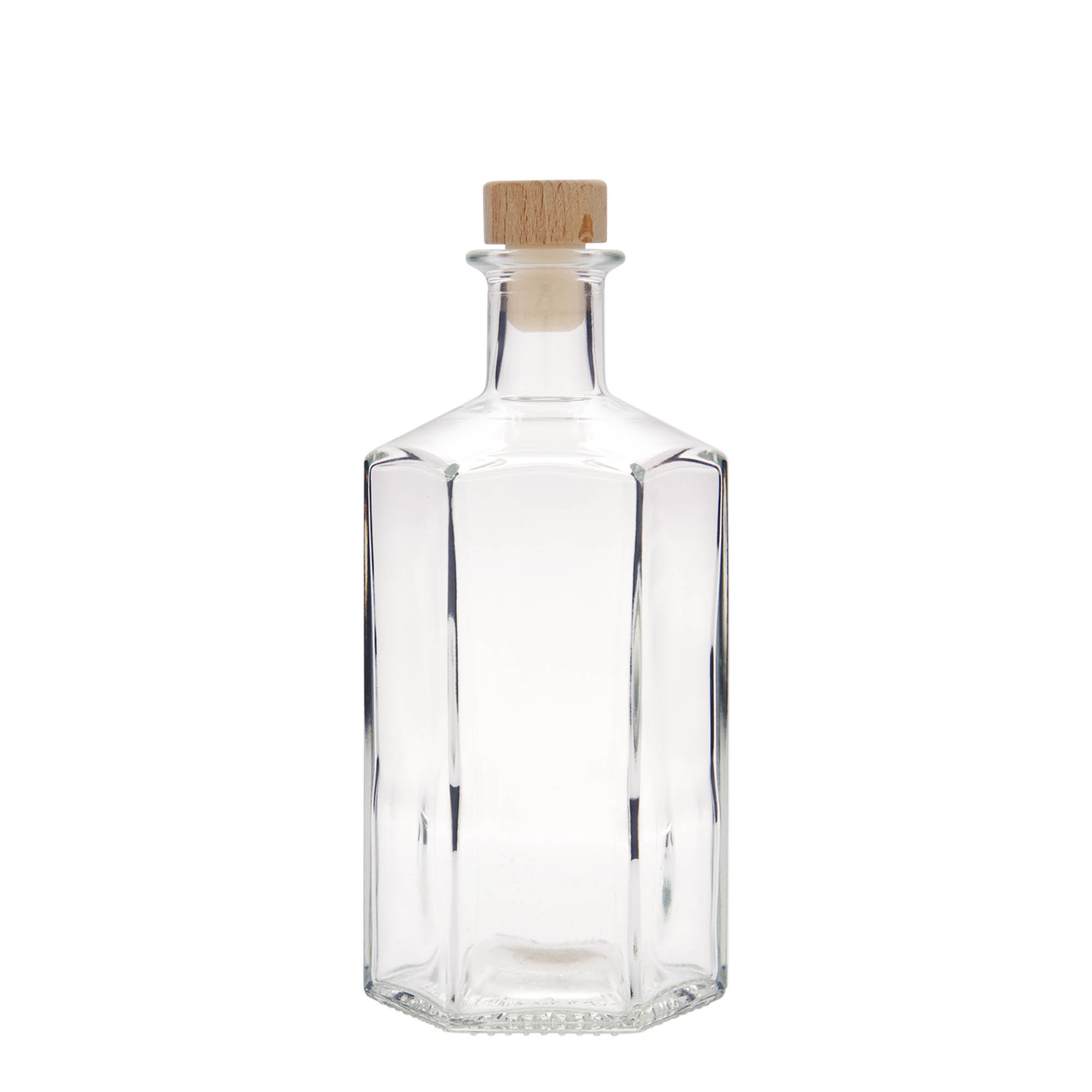 500 ml glassflaske apoteker 'Jimmy', sekskantet, åpning: kork