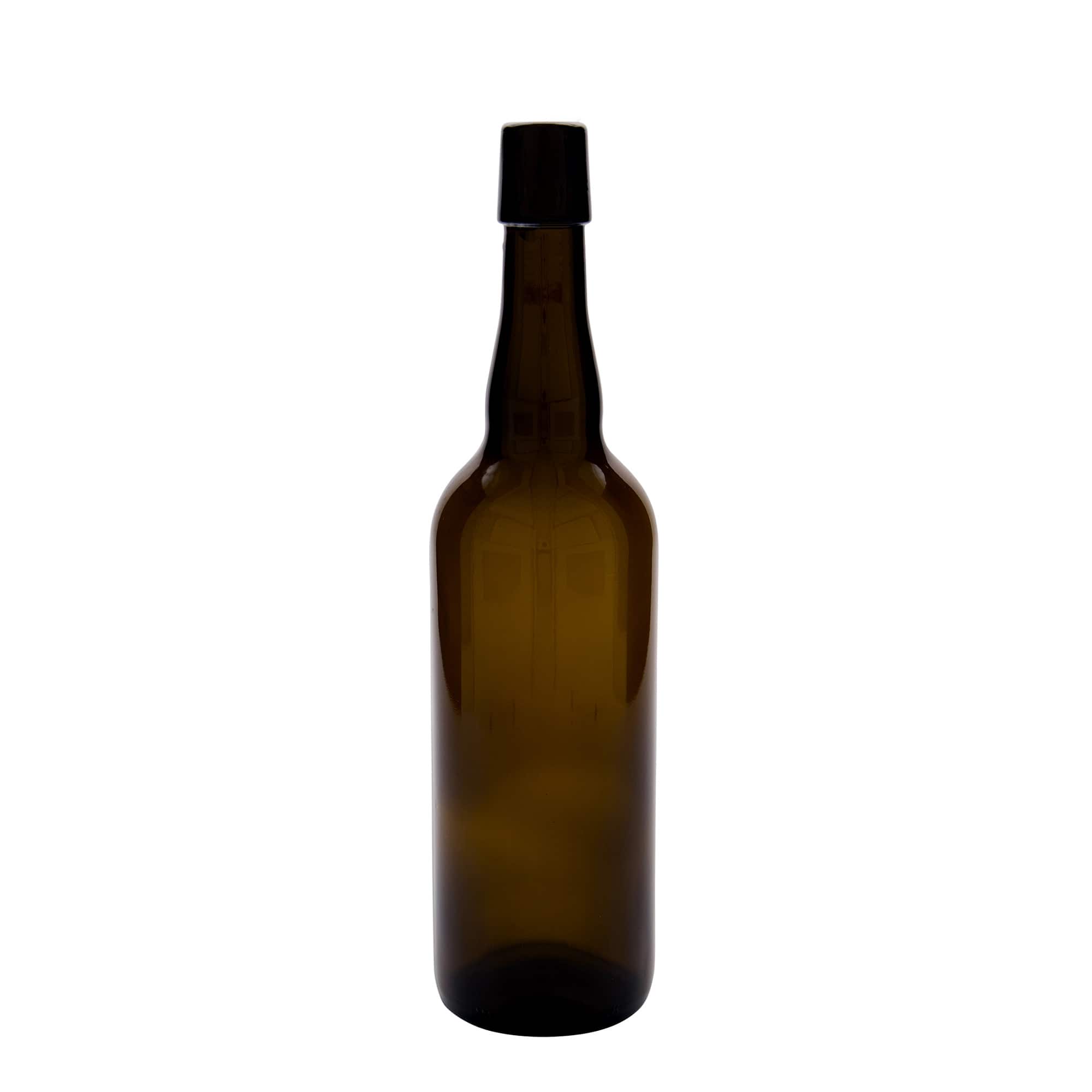 750 ml ølflaske Belgia, glass, brun, åpning: patentkork