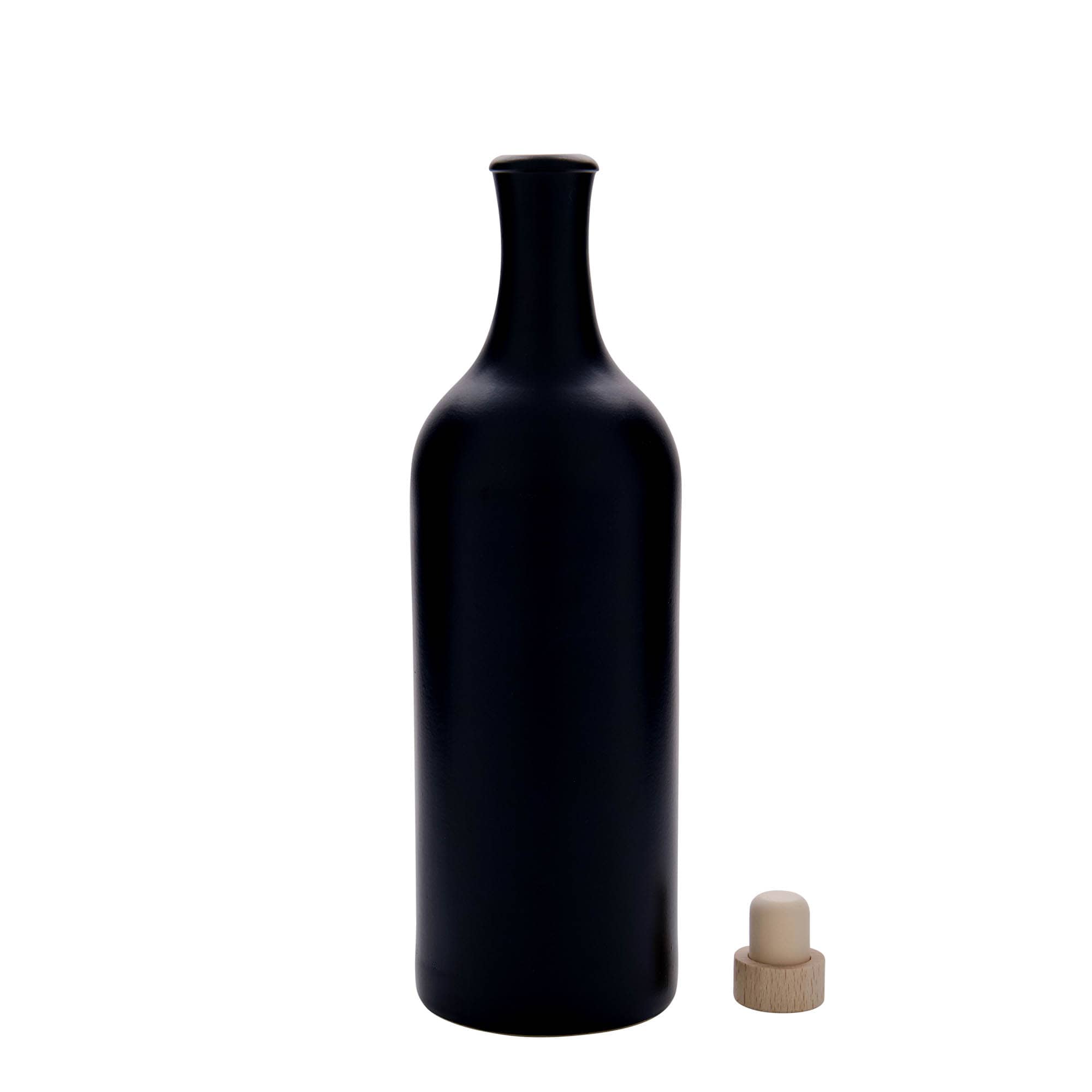 750 ml langhals tonnekaraffel, steingods, svart, munnstykke: kork