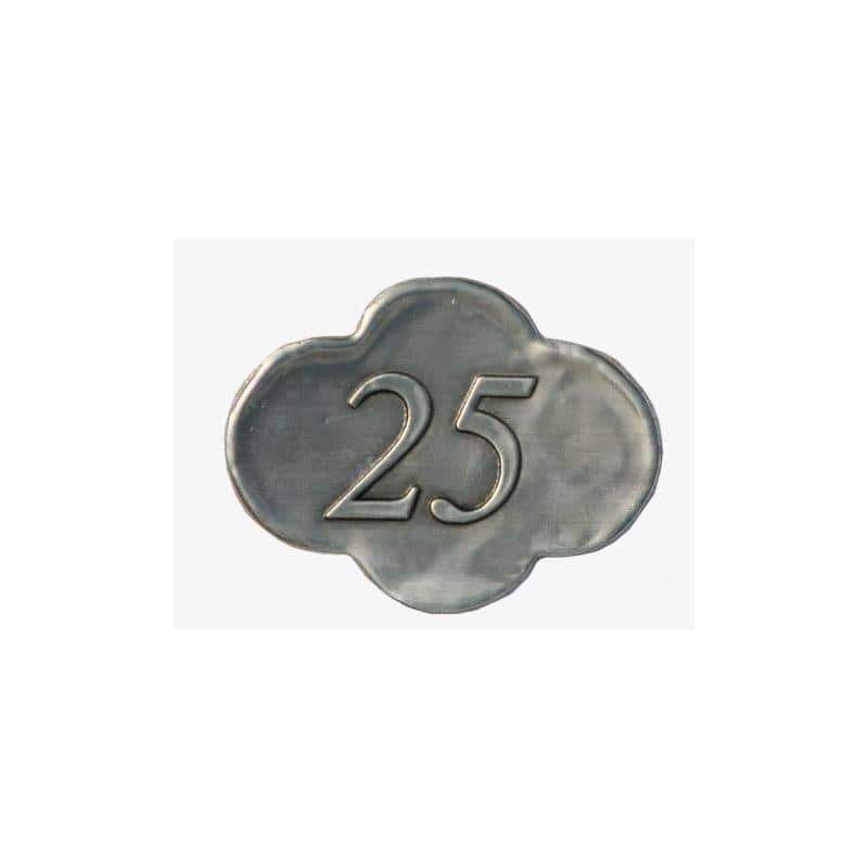 Tinnetikett '25', metall, sølv Tinnetikett '25', metall, sølv