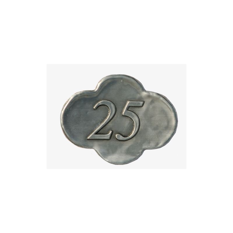 Tinnetikett '25', metall, sølv Tinnetikett '25', metall, sølv
