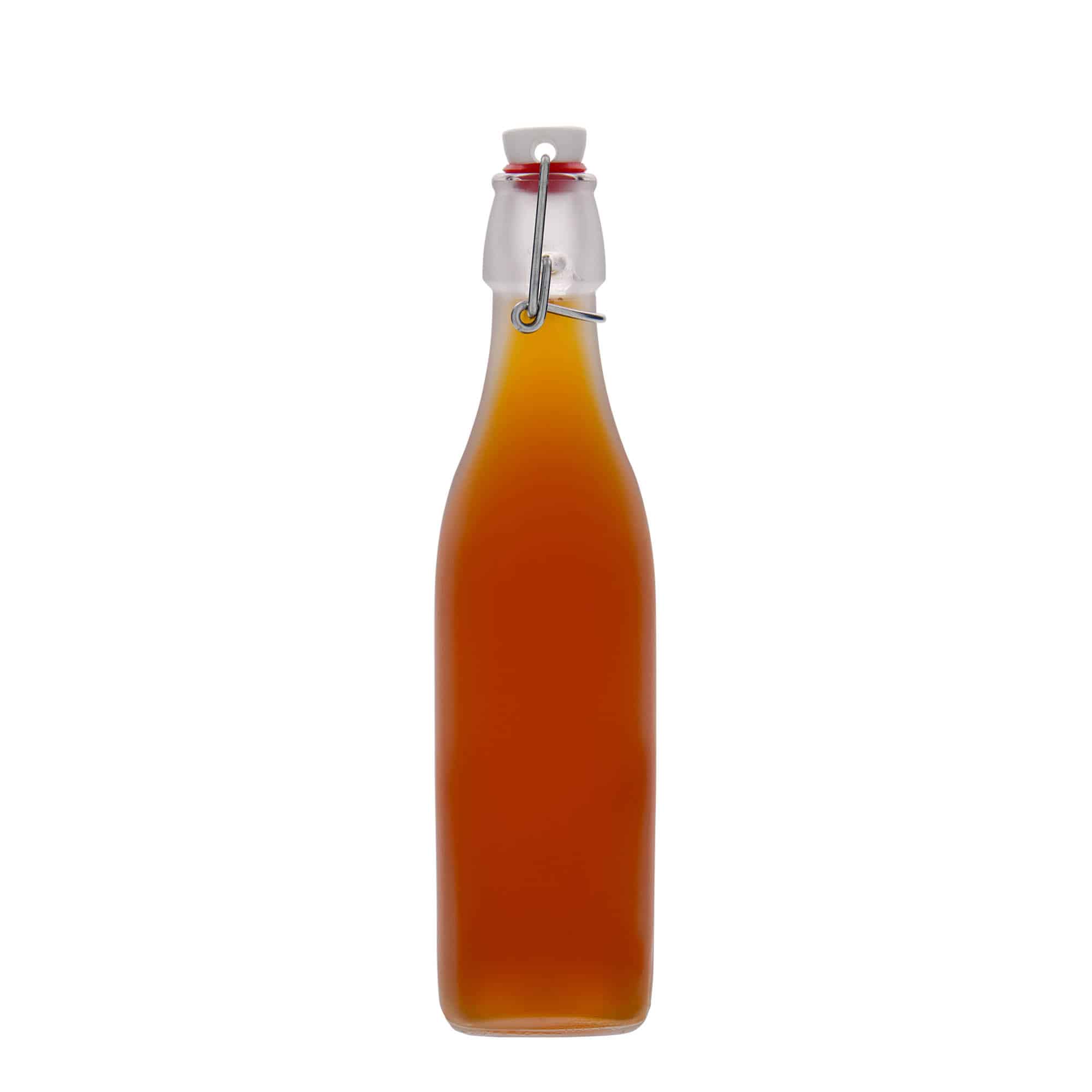 500 ml glassflaske "Swing, kvadratisk, hvit, åpning: Bøylelokk