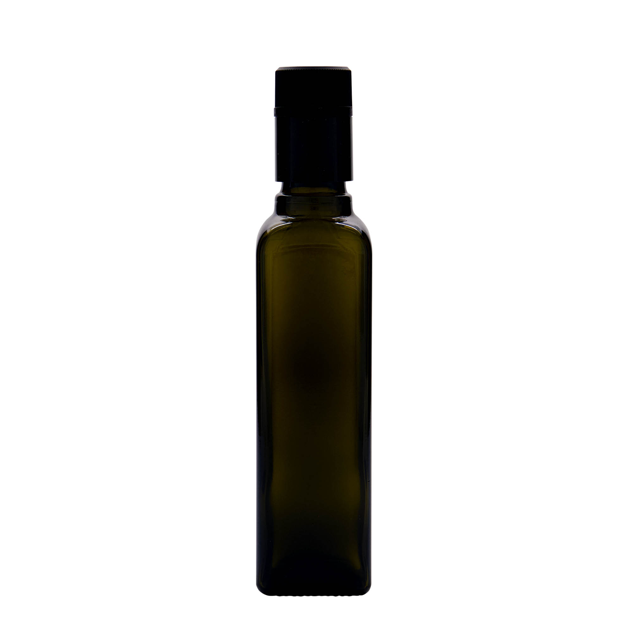 250 ml eddik-/olje flaske 'Quadra', glass, firkantet, antikkgrønn, åpning: DOP