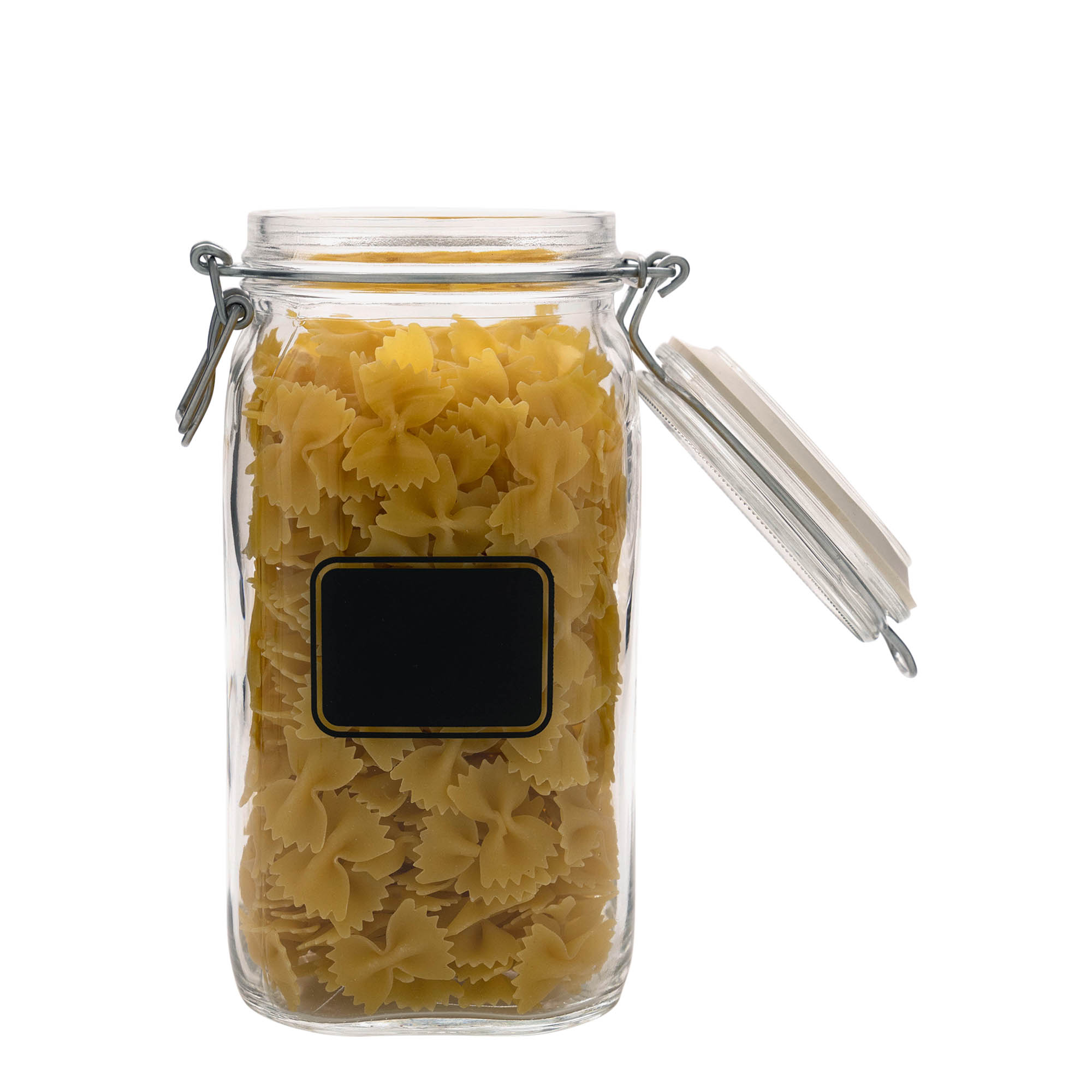 1.500 ml trådspenneglass 'Fido', motiv: etikettfelt, firkantet, åpning: trådspennelokk 1.500 ml trådspenneglass 'Fido', motiv: etikettfelt, firkantet, åpning: trådspennelokk