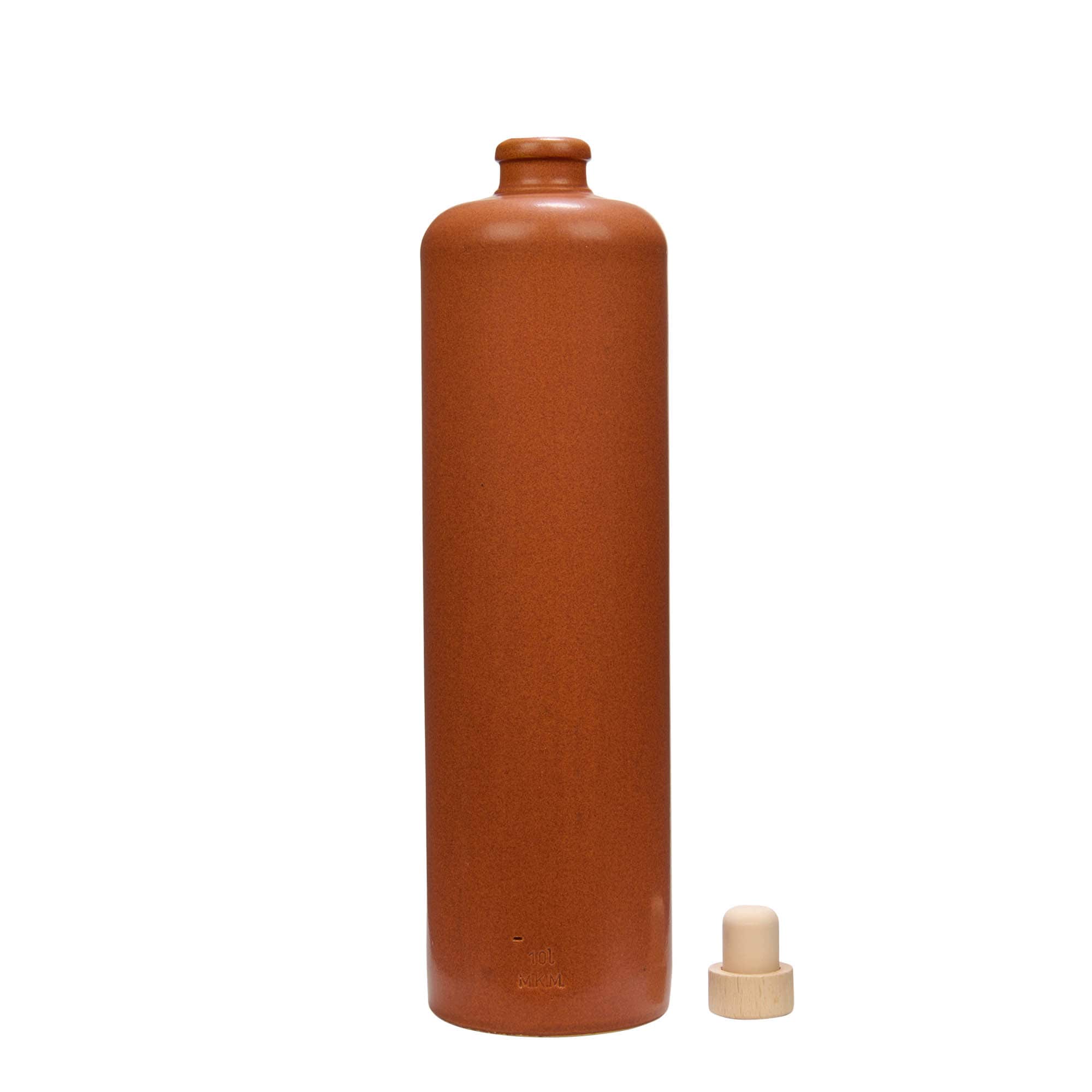 1.000 ml tonkrukke, steingods, rødbrun, munningsåpning: kork
