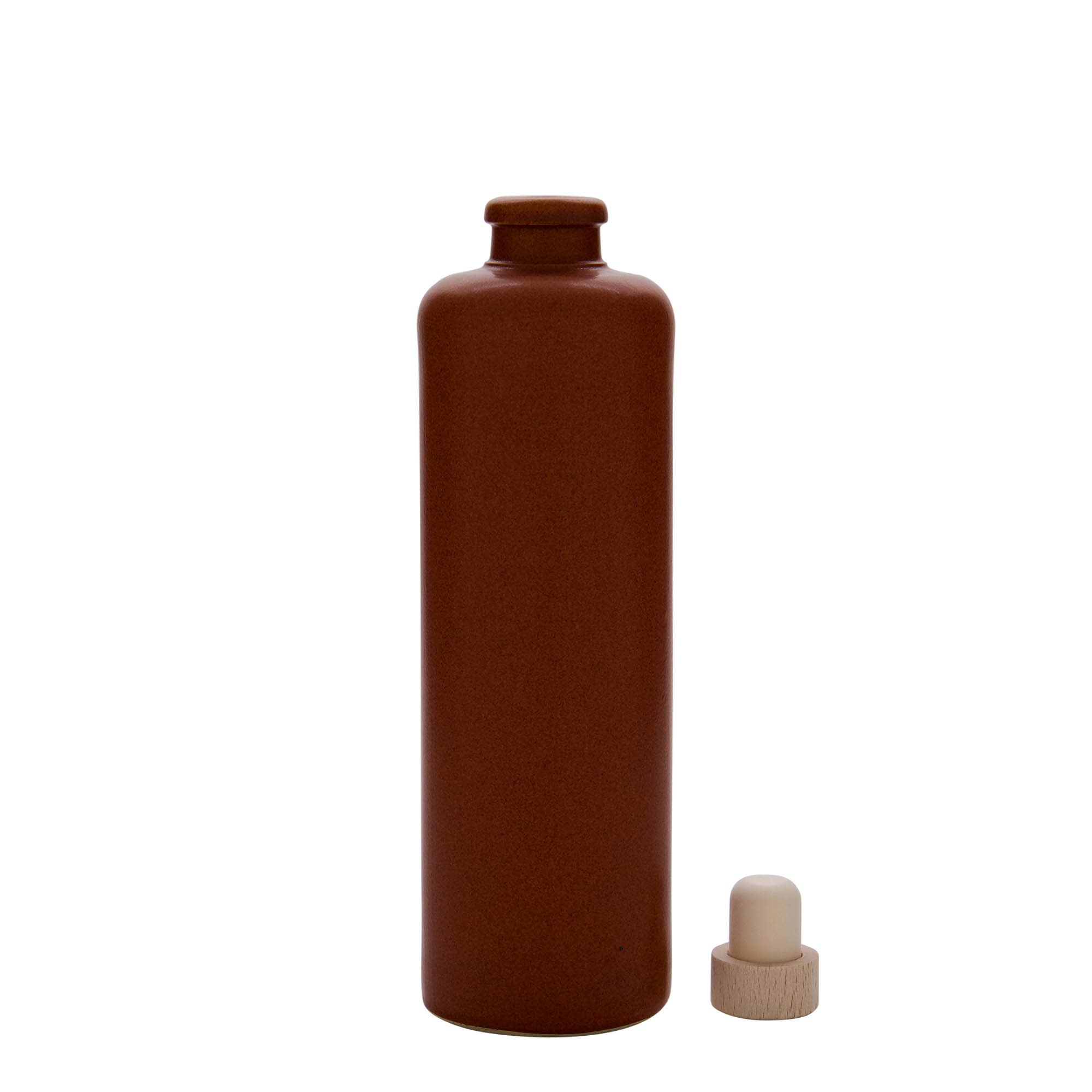 500 ml tonnkru, steingods, rødbrun, munningsåpning: kork