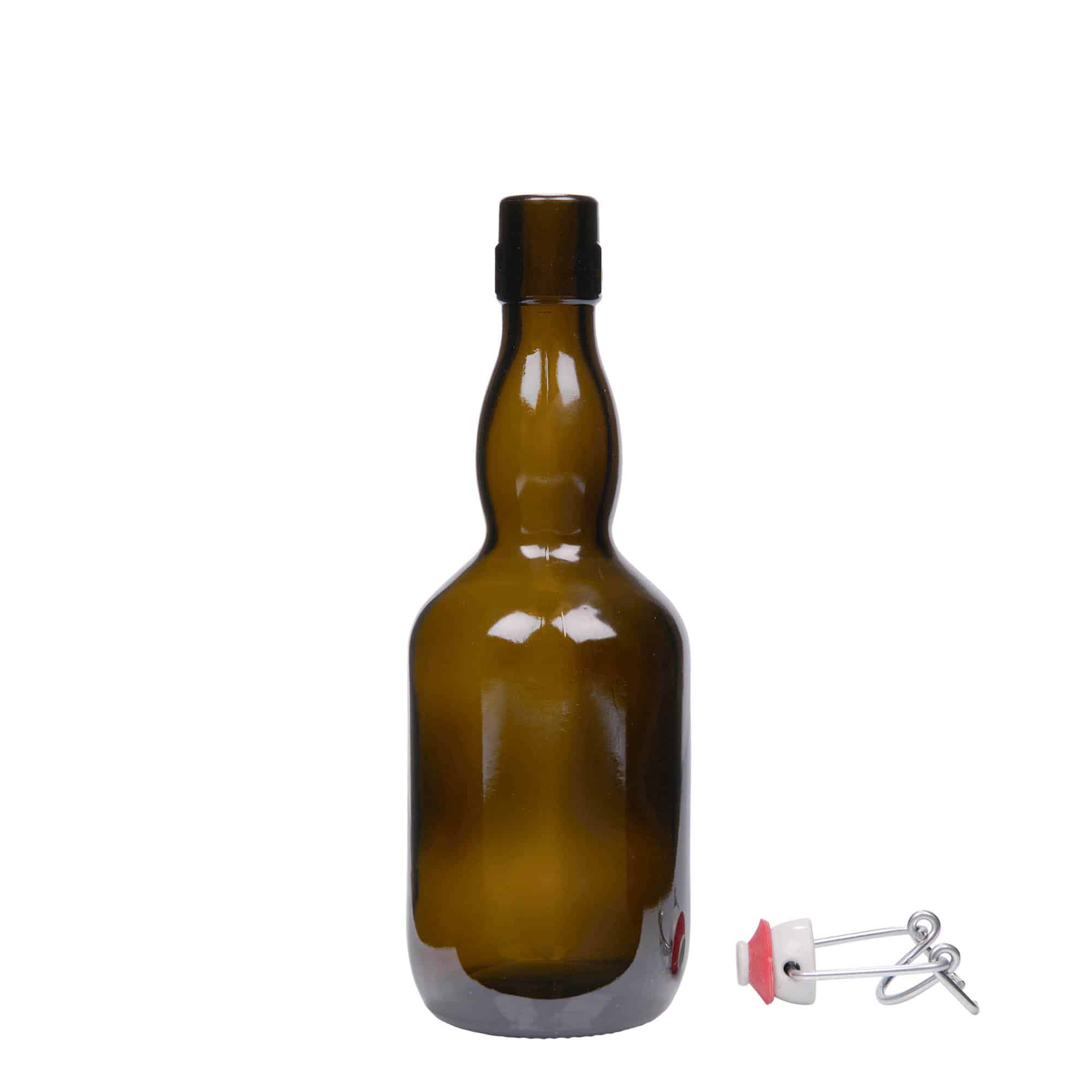 500 ml ølflaske Kropf-hals, glass, antikkgrønn, åpning: Bøylelokk