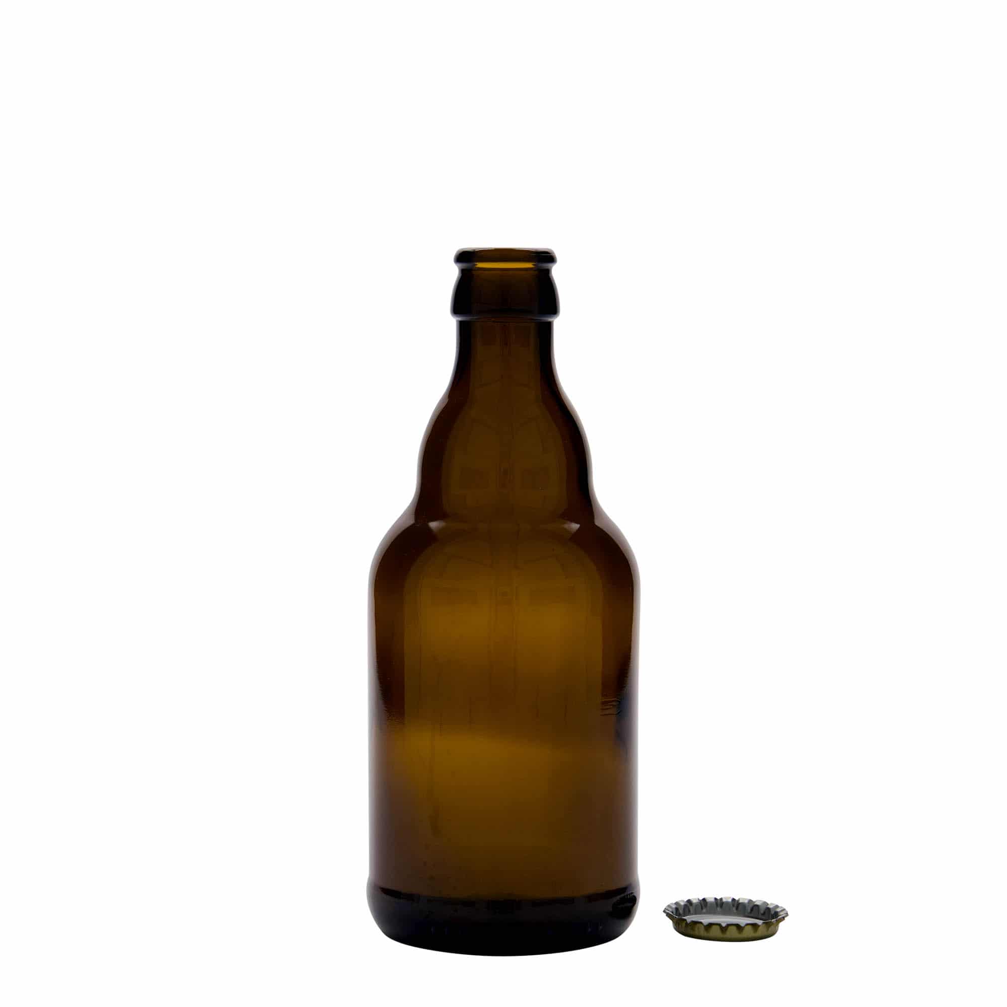 330 ml ølflaske "Steinie", glass, brun, åpning: Kronlokk