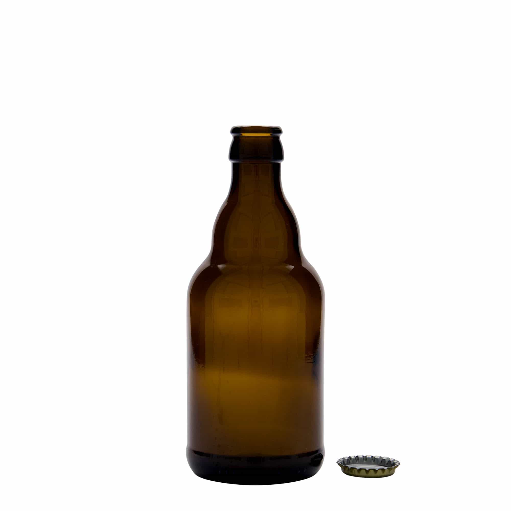 330 ml ølflaske 'Steinie', glass, brun, åpning: kronkapsel