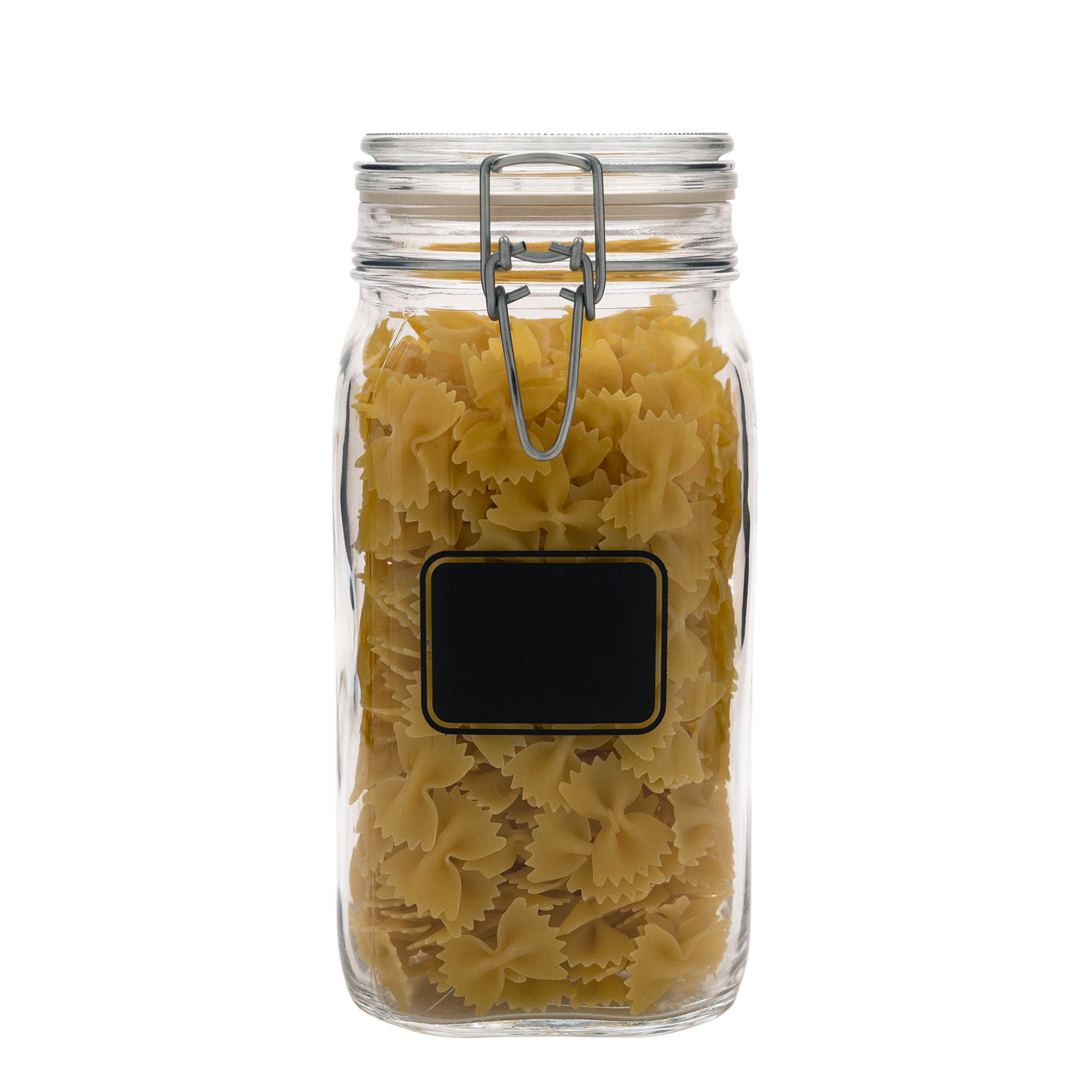 1.500 ml trådspenneglass 'Fido', motiv: etikettfelt, firkantet, åpning: trådspennelokk 1.500 ml trådspenneglass 'Fido', motiv: etikettfelt, firkantet, åpning: trådspennelokk