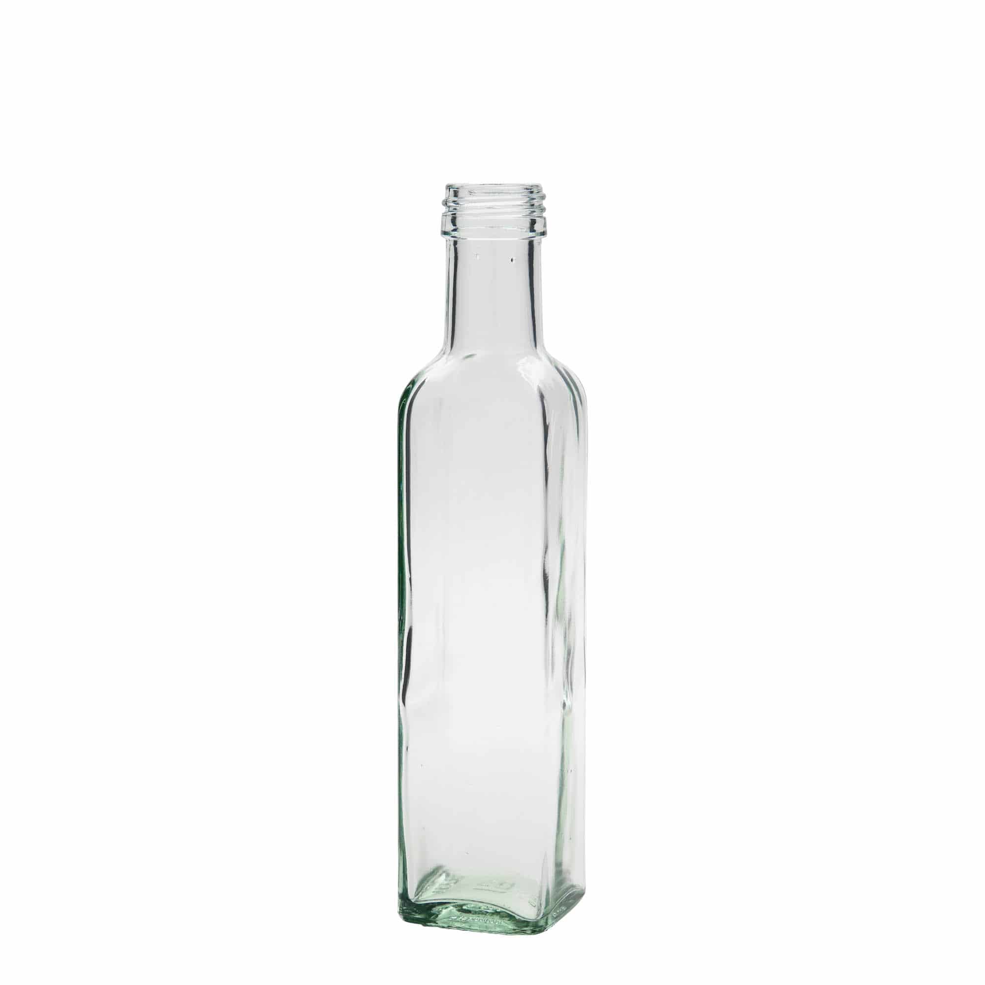 250 ml glassflaske "Marasca", kvadratisk, åpning: PP 31,5