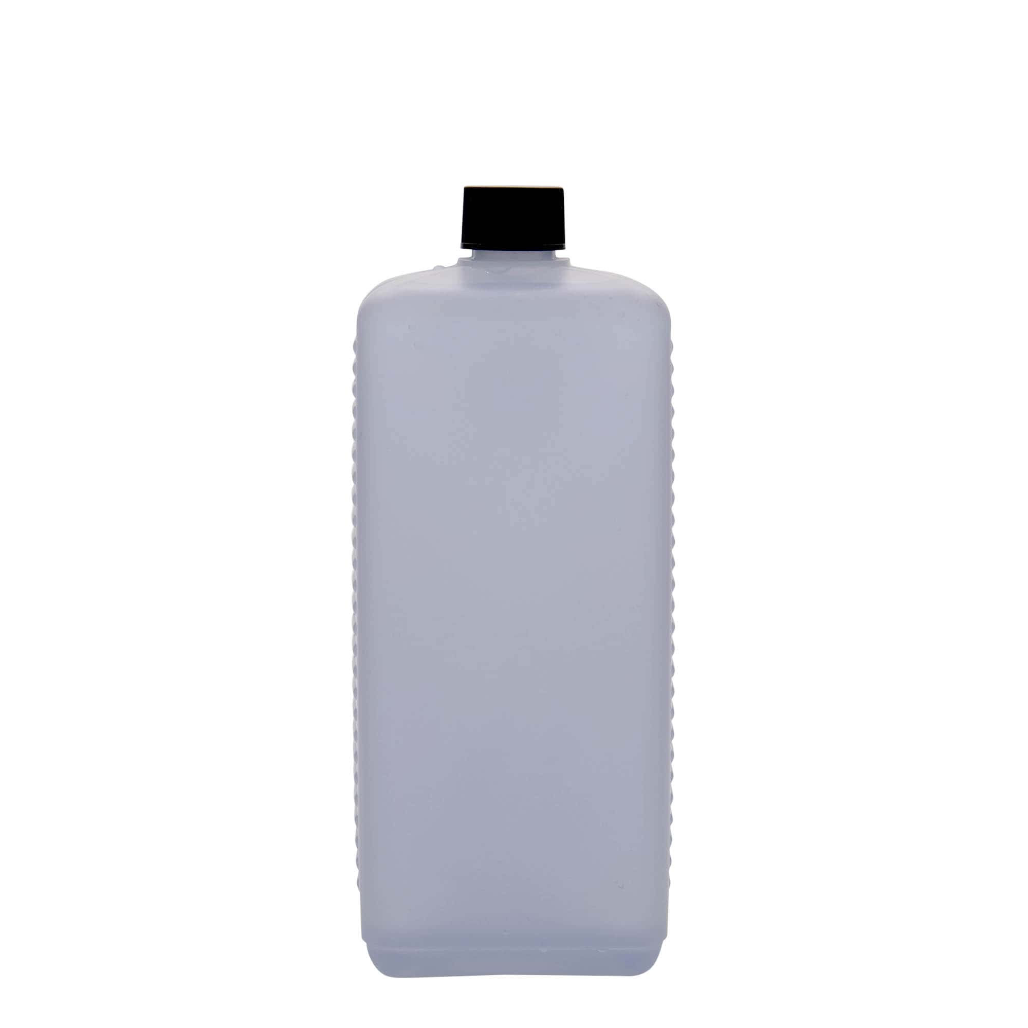 1.000 ml kanisterflaske, rektangulær, HDPE-plast, natur, åpning: DIN 25 EPE