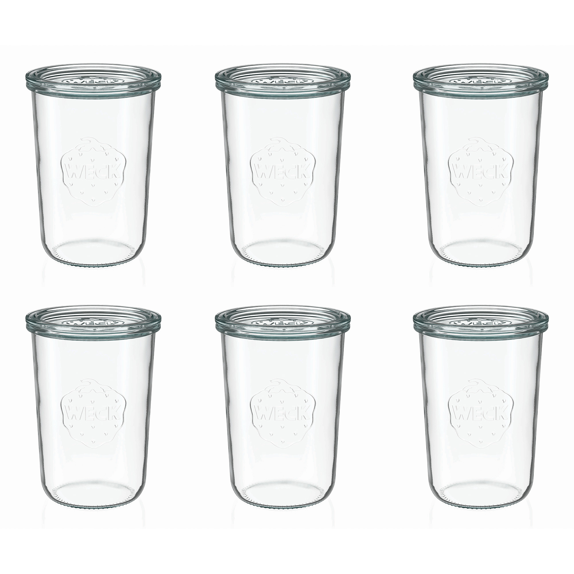 6x 850 ml WECK-sylteglass av terrintype med glasslokk RR 100