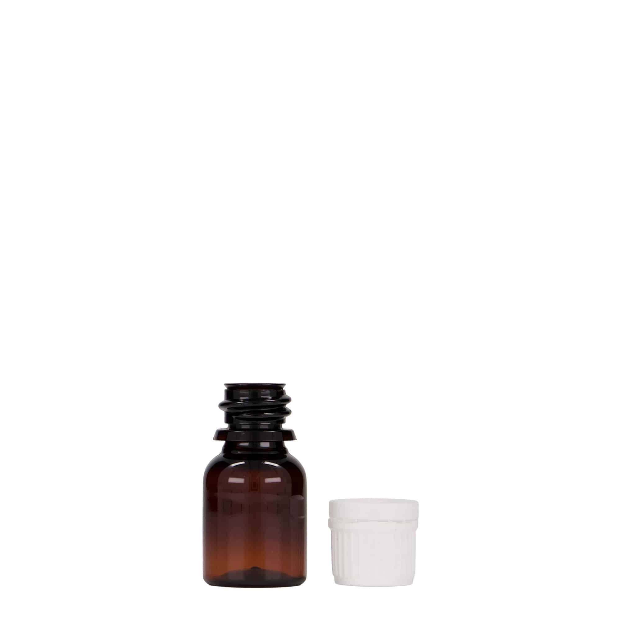 10 ml PET-medisinflaske "Easy Living", brun, plast, åpning: DIN 18