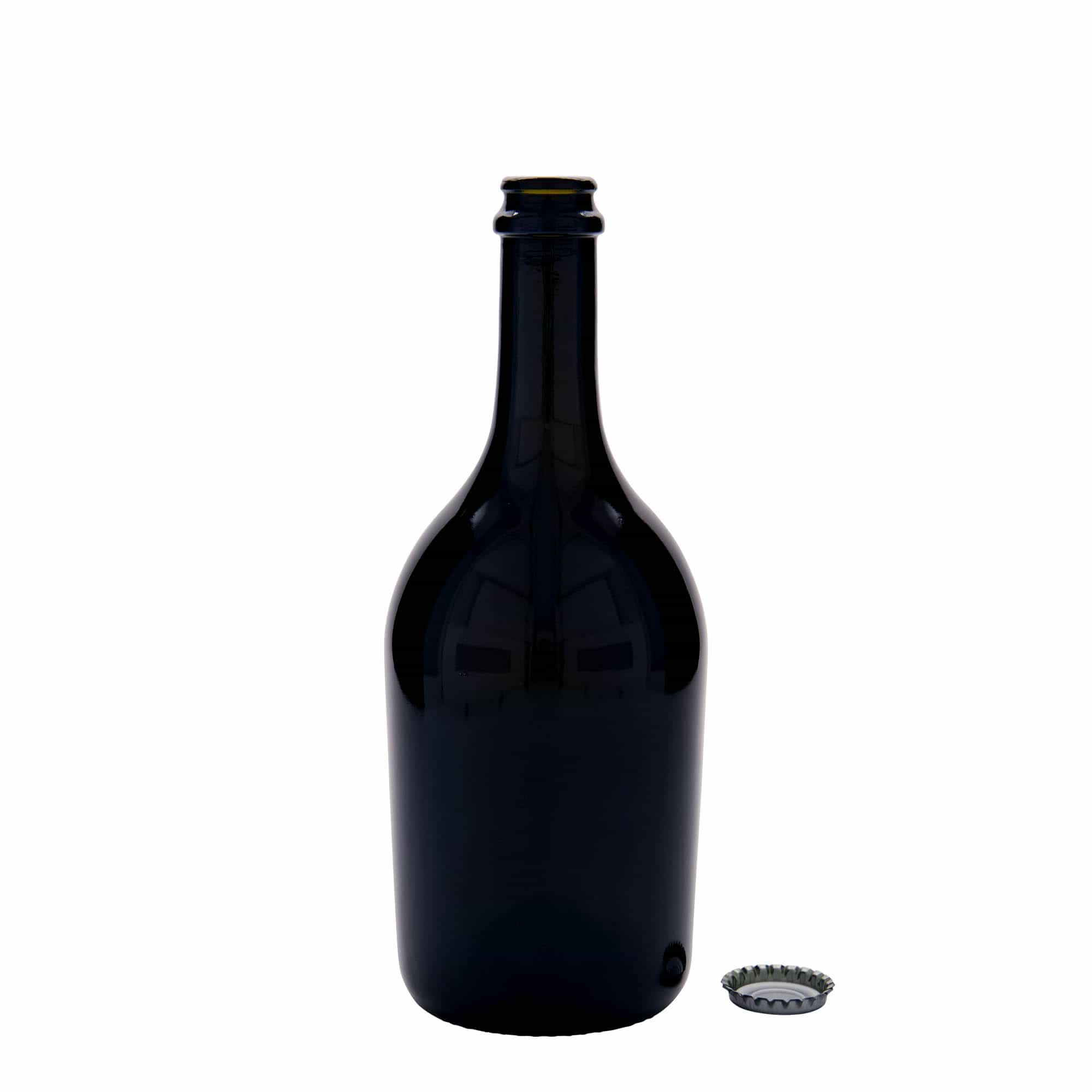 750 ml øl-/champagneflaske "Butterfly", glass, antikkgrønn, åpning: Kronlokk