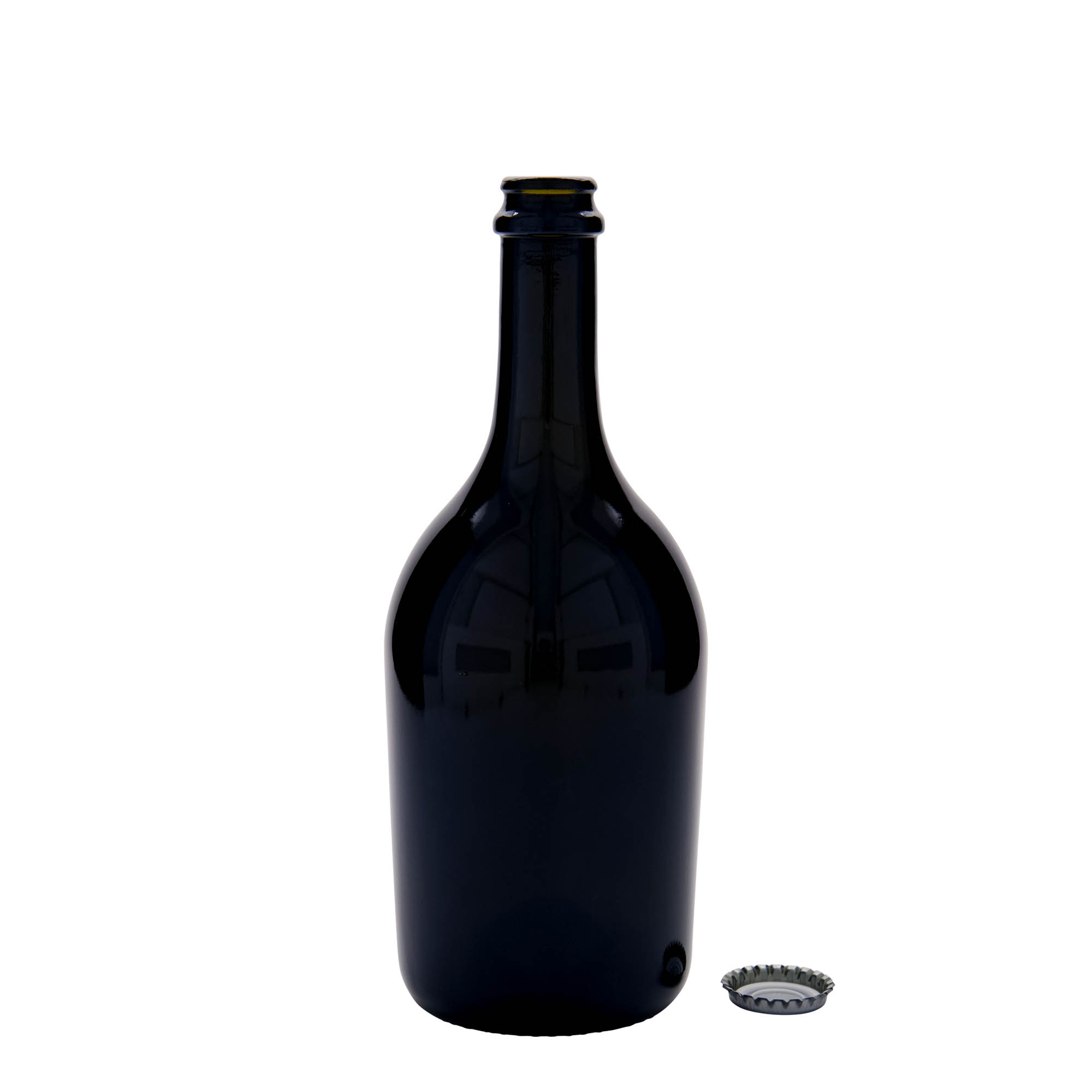 750 ml øl-/musserende vinflaske 'Butterfly', glass, antikkgrønn, åpning: kronekork 750 ml øl-/musserende vinflaske 'Butterfly', glass, antikkgrønn, åpning: kronekork
