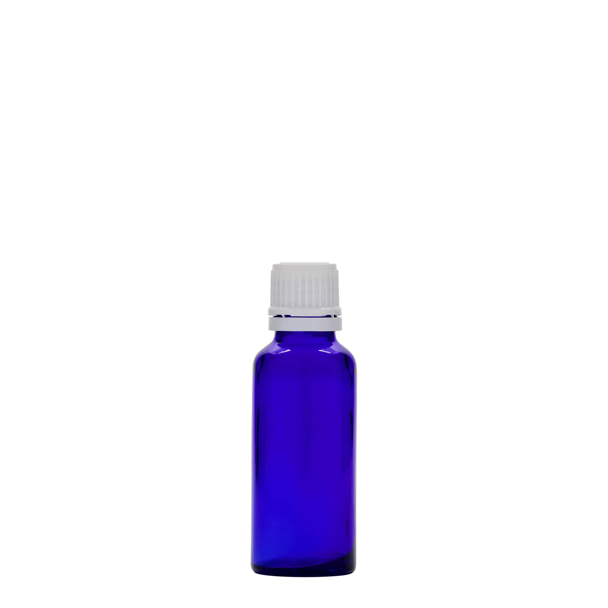 30 ml medisinsk flaske, glass, kongeblå, åpning: DIN 18