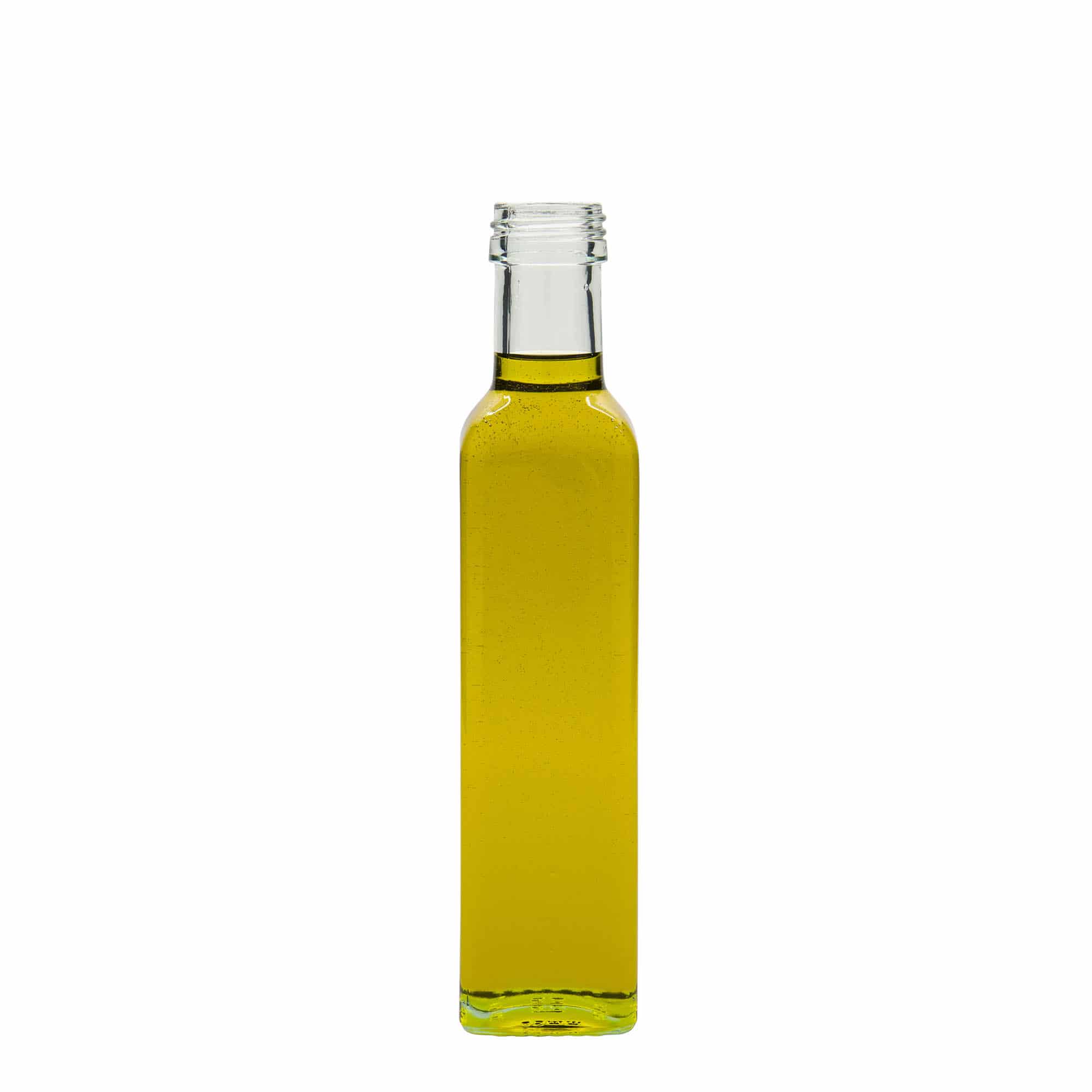 250 ml glassflaske "Marasca", kvadratisk, åpning: PP 31,5